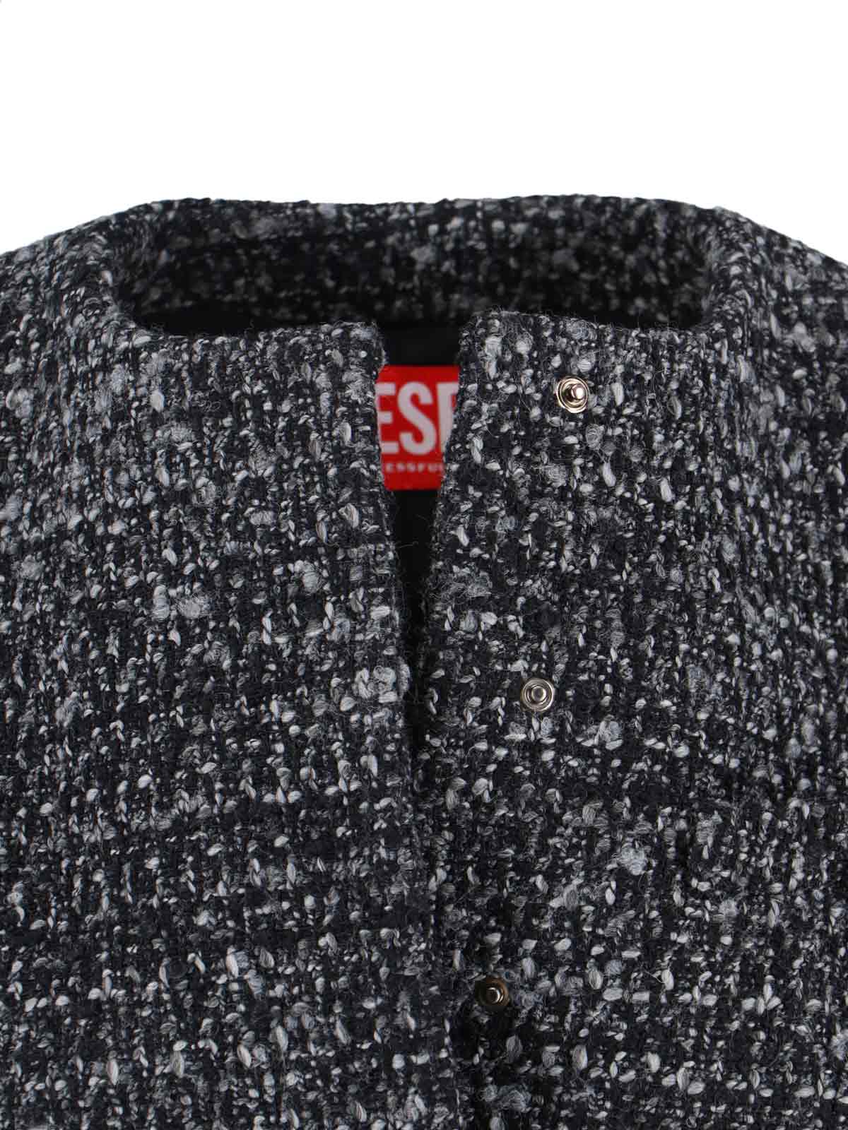 Diesel Cropped Tweed Jacket Long Sleeves In Black