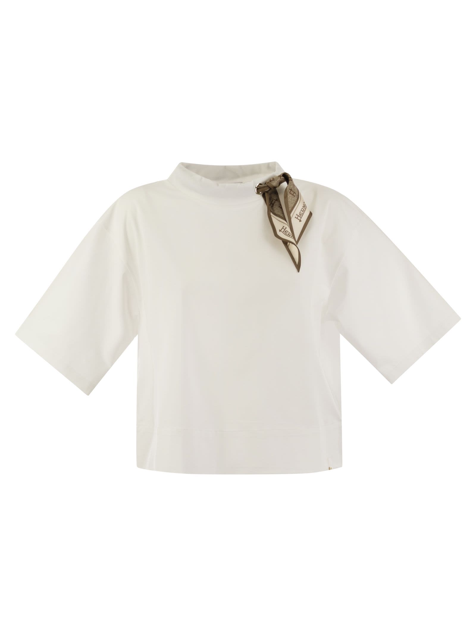 Shop Herno Superfine Cotton Stretch T-shirt With Scarf In White