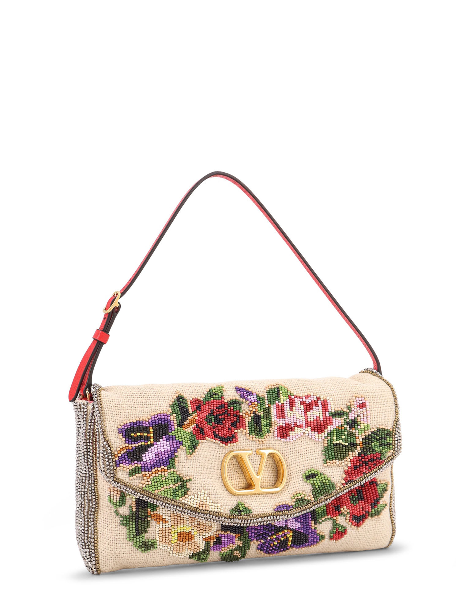 Valentino Vain Soft Beads Embroidered Linen Shoulder Bag