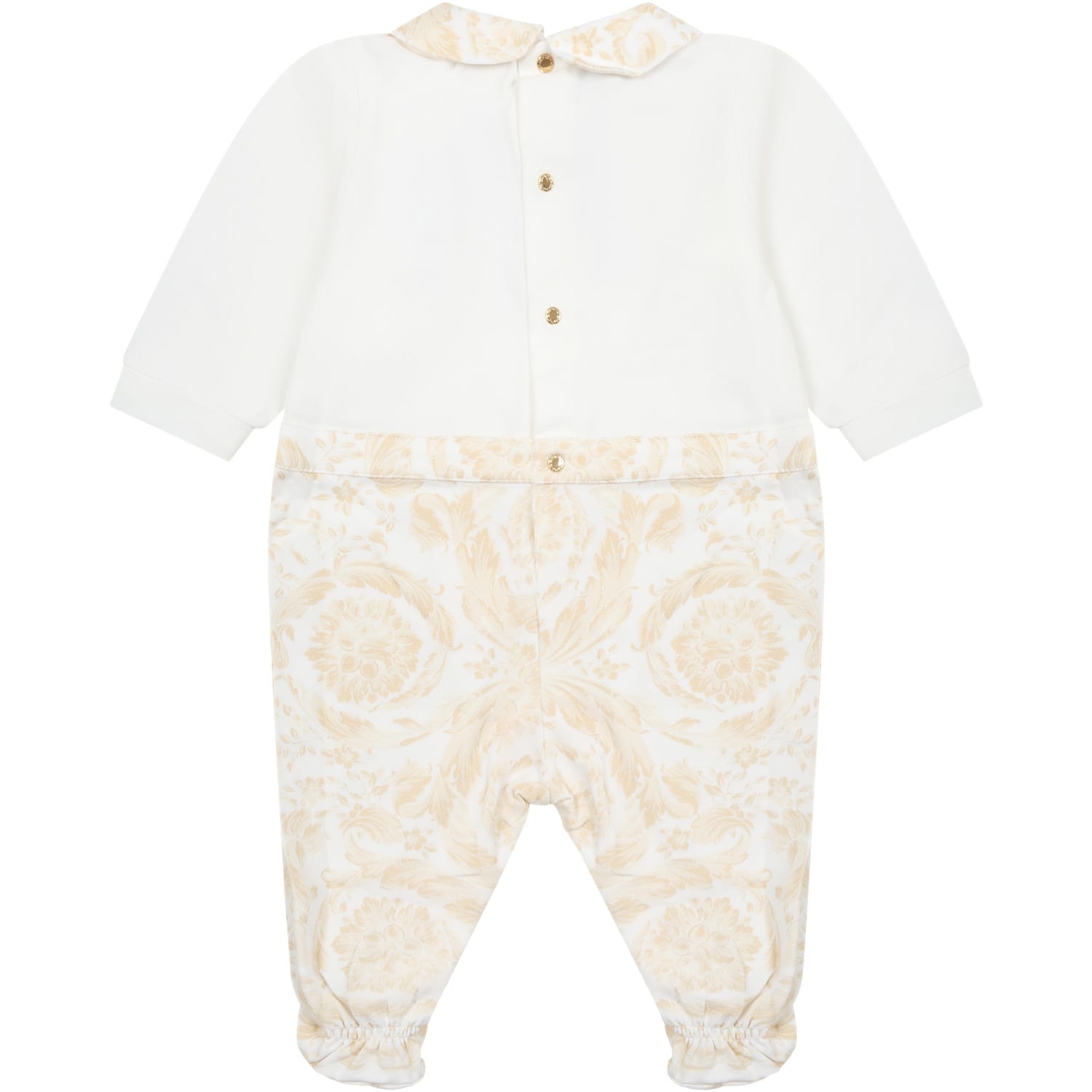 Shop Versace Beige Baby Kids Onesie With Baroque Print