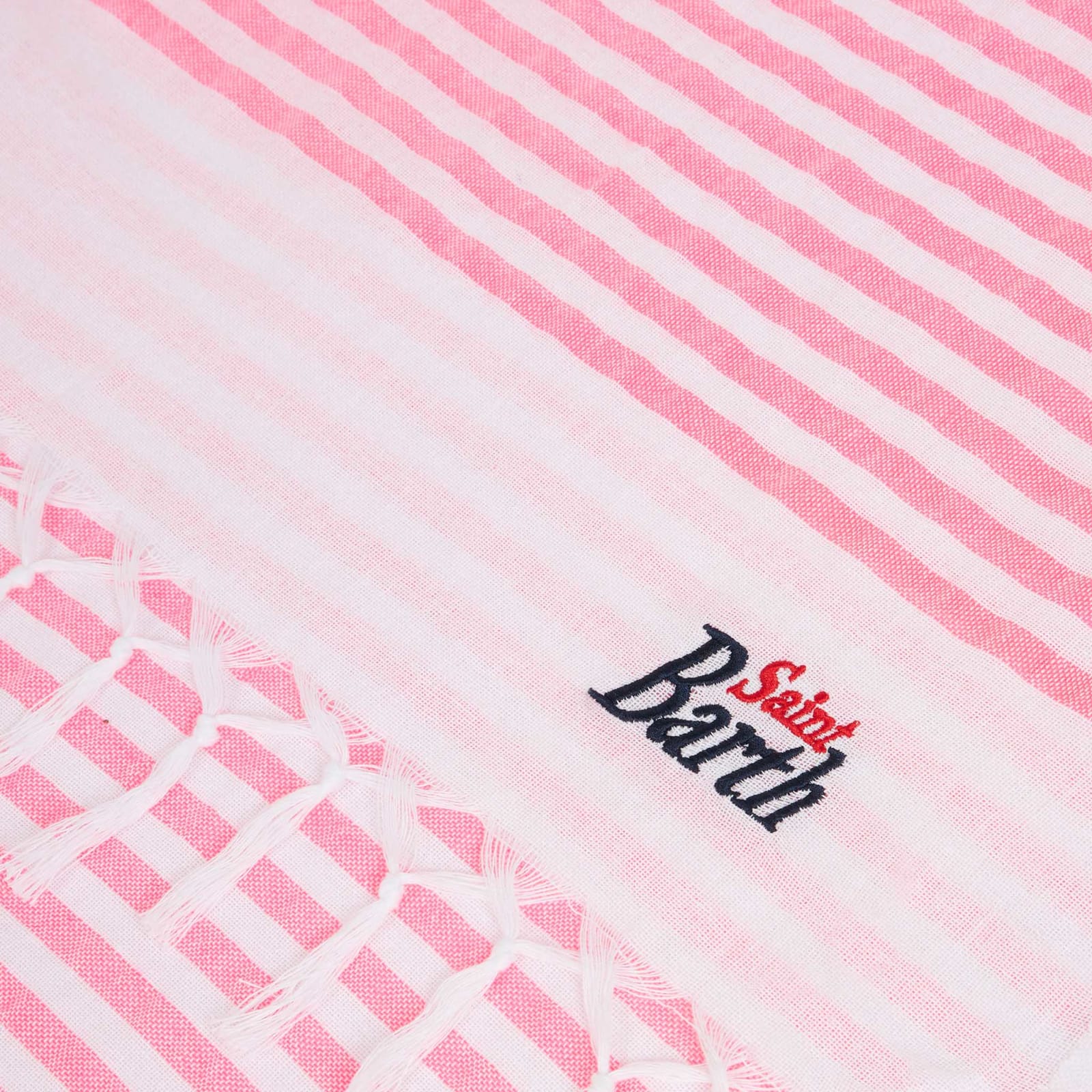 Shop Mc2 Saint Barth Fluo Pink Striped Ultralight Cotton Towel