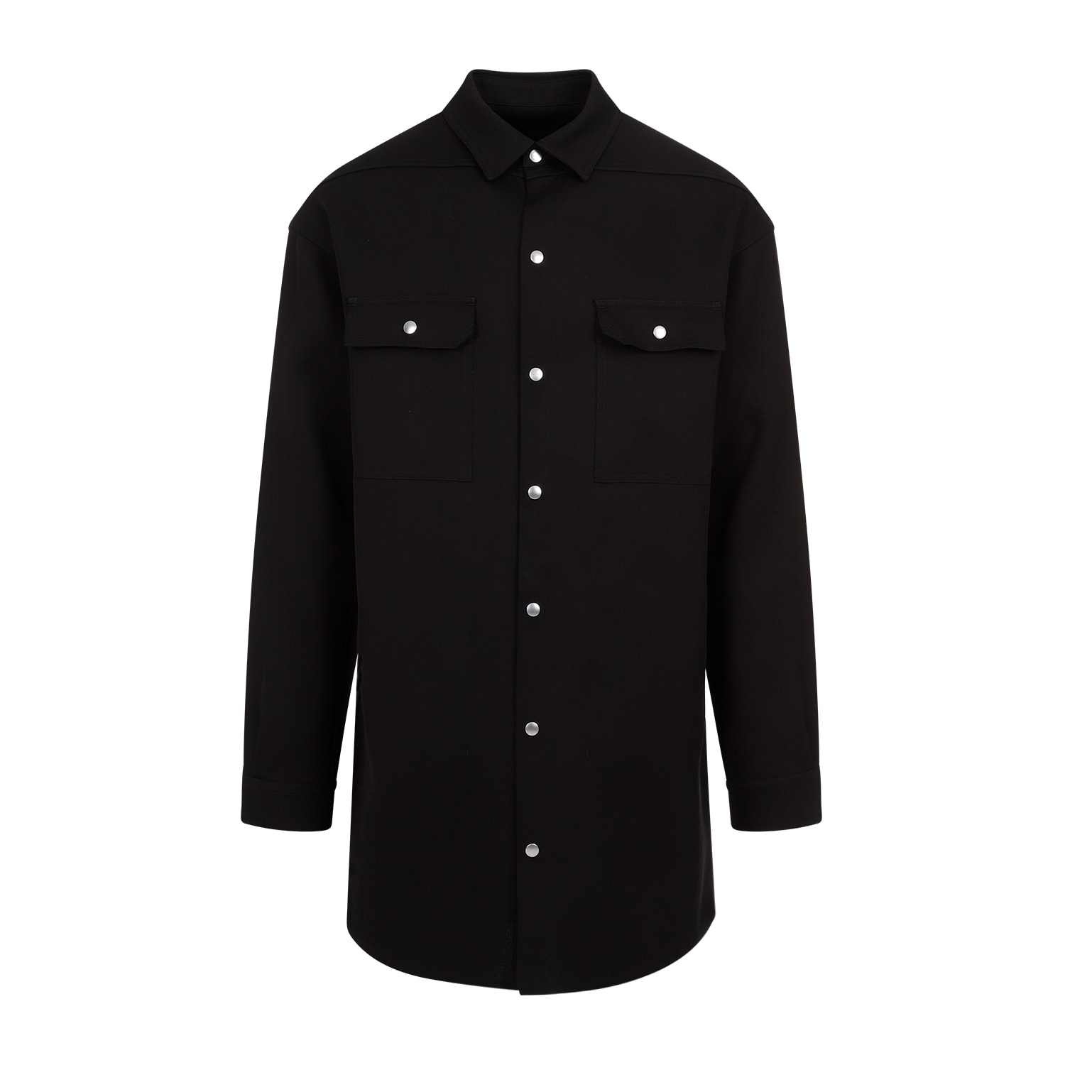 Shop Rick Owens Jumbo Fogpocket Silk Wool Shirt In Black