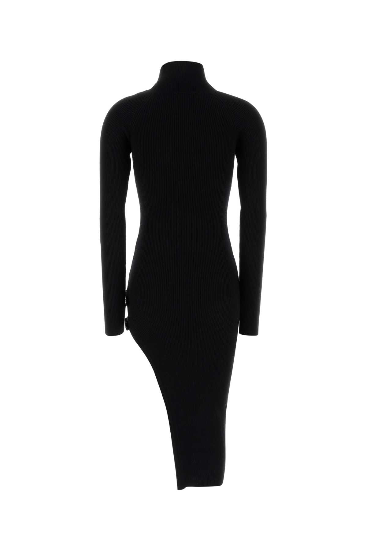 Blumarine Asymmetric Hem Long Sleeve Wool Dress In Black