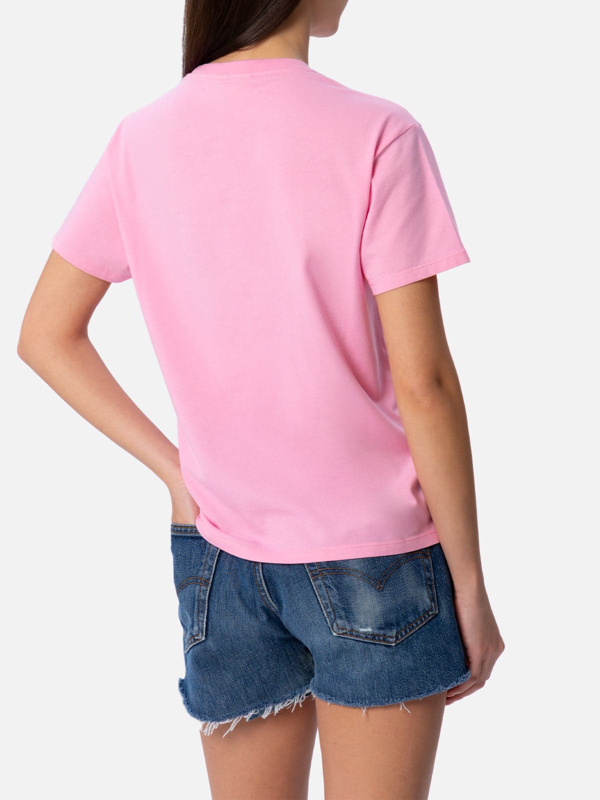 Shop Mc2 Saint Barth Woman Cotton Jersey Crewneck T-shirt Emilie With Bikini Obsession Embroidery In Pink