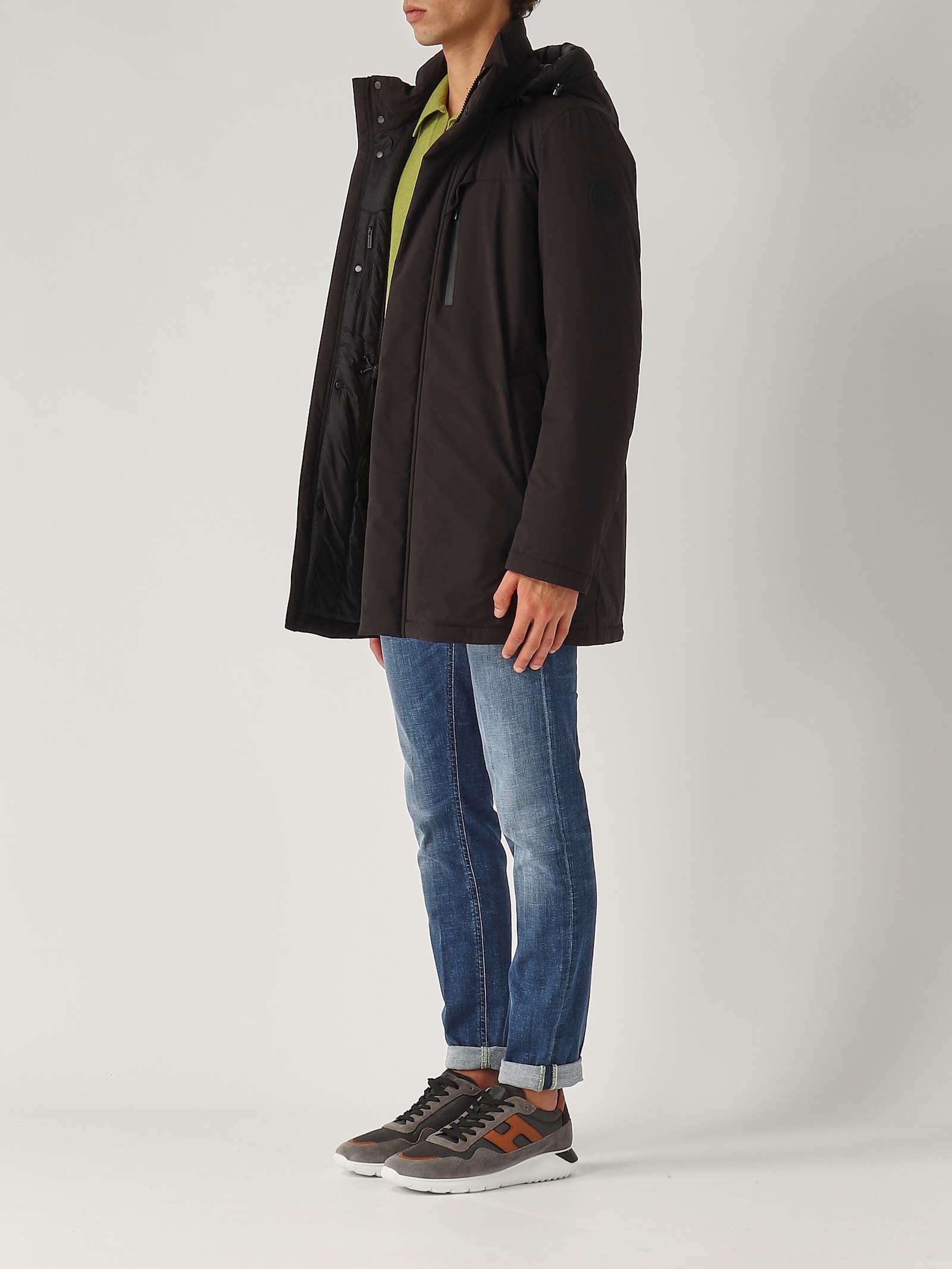 Shop Woolrich Mountain Parka Down Stretch Raincoat In Nero