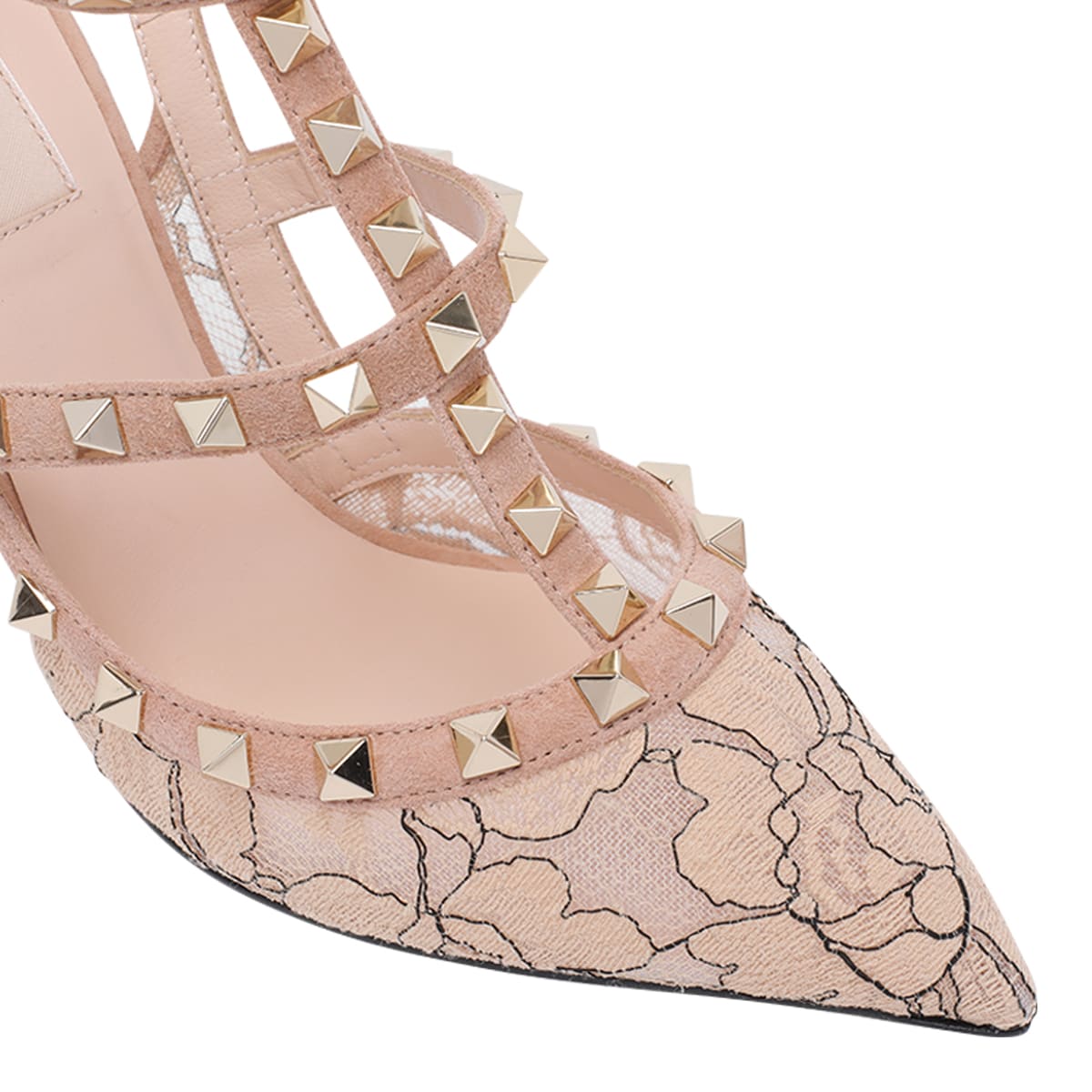 Valentino Rockstud 100 Lace And Leather Pumps In Pink