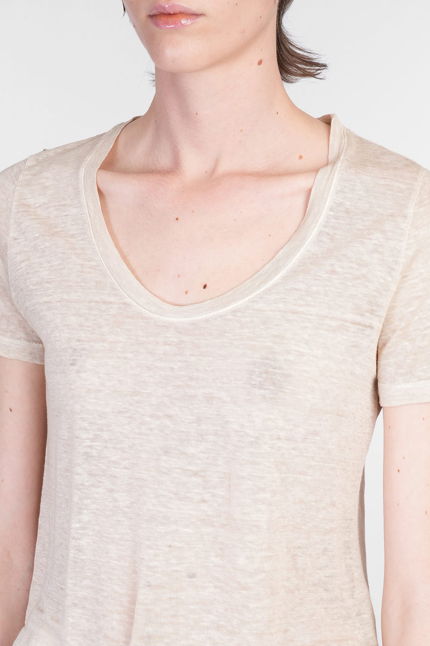 120% Lino Relaxed White Linen T-shirt With Scoop Neckline