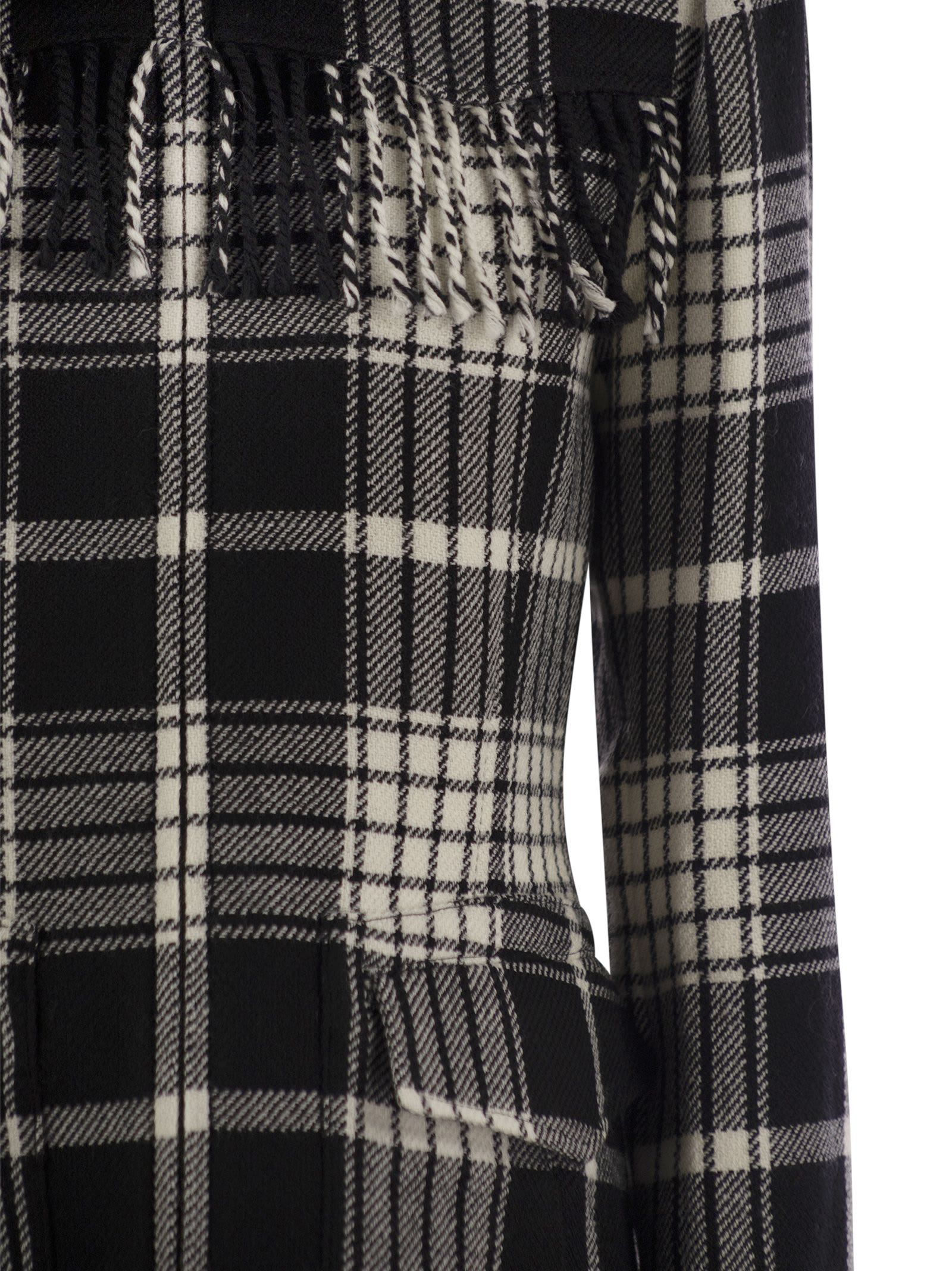 Shop Polo Ralph Lauren Plaid Wool Jacket With Fringes In Black/cream
