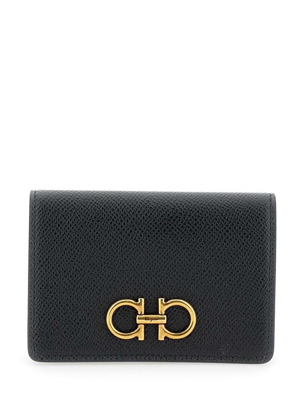 FERRAGAMO GANCINI BLACK WALLET WITH BUTTON CLOSURE IN LEATHER WOMAN 