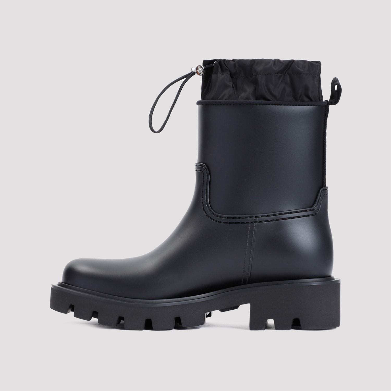 Moncler Women 'kickstream' Black Boots With Low Block Heel And Tonal Logo Patch On The Side In Tech In Black