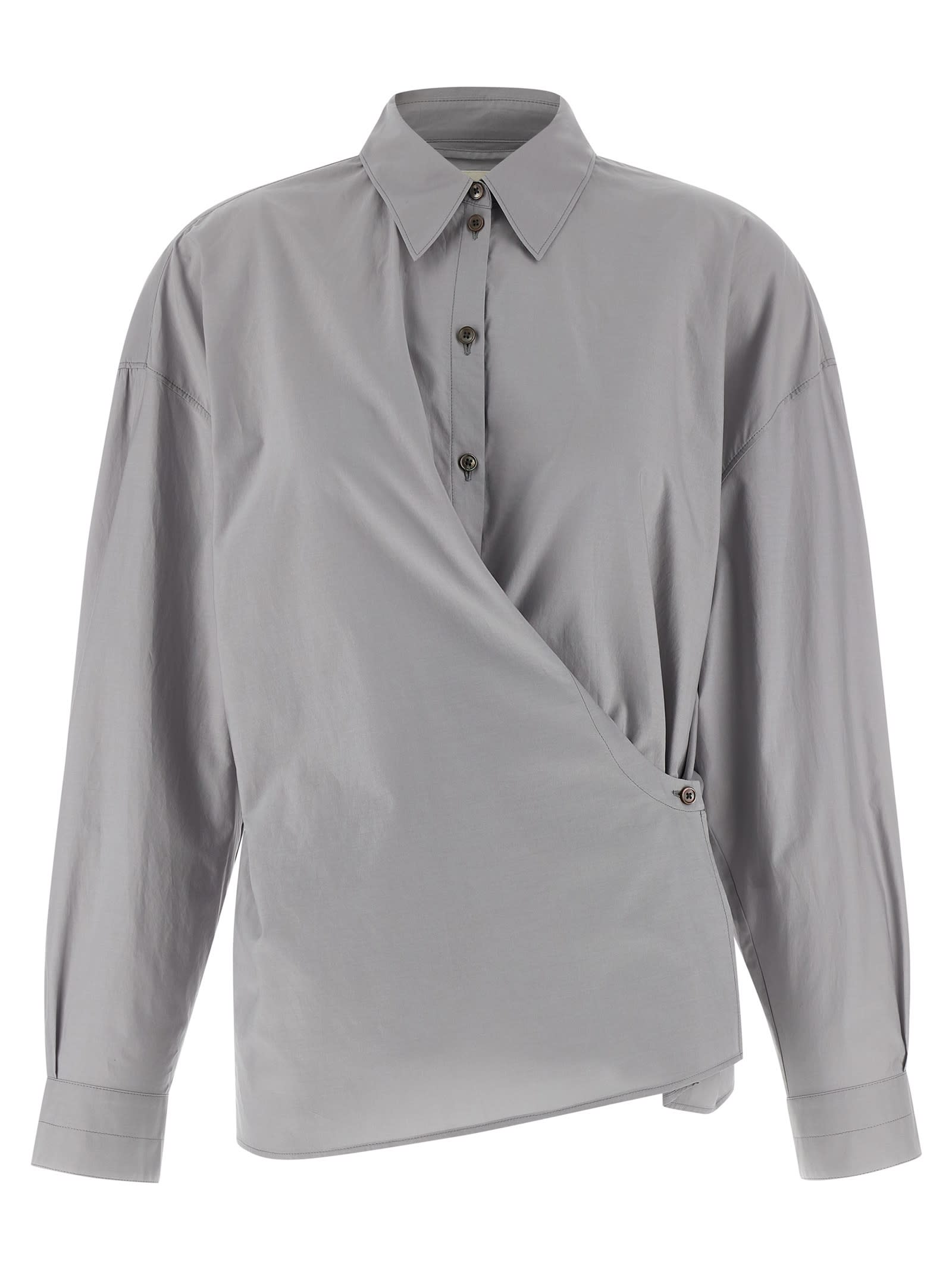 Lemaire Straight Collar Twisted Shirt In Gray