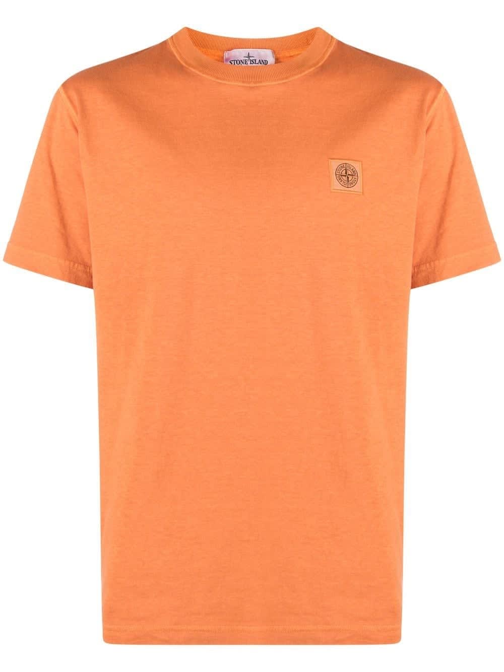 STONE ISLAND SIENNA COTTON T-SHIRT WITH FIXED EFFECT