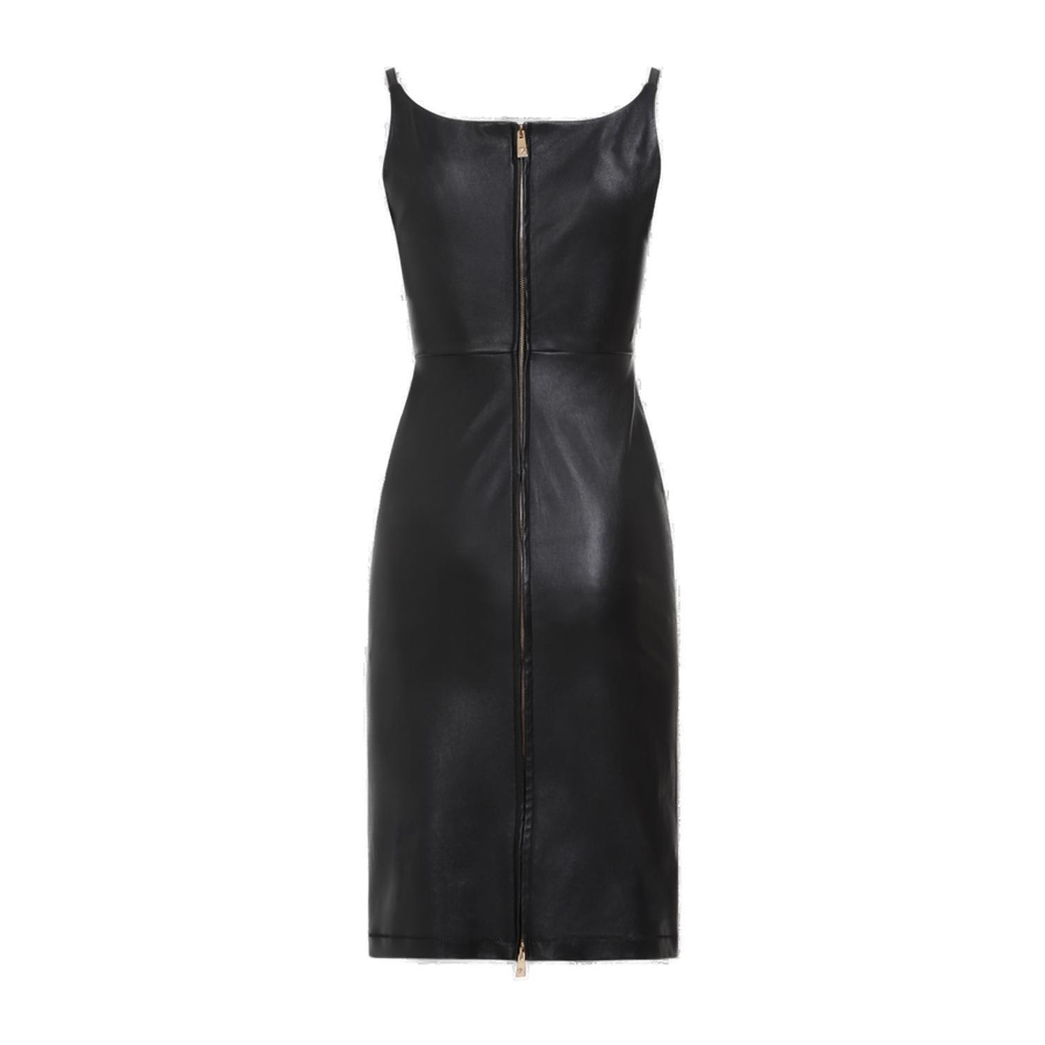 Shop Versace Zip-up Sleeveless Leather Dress In Black