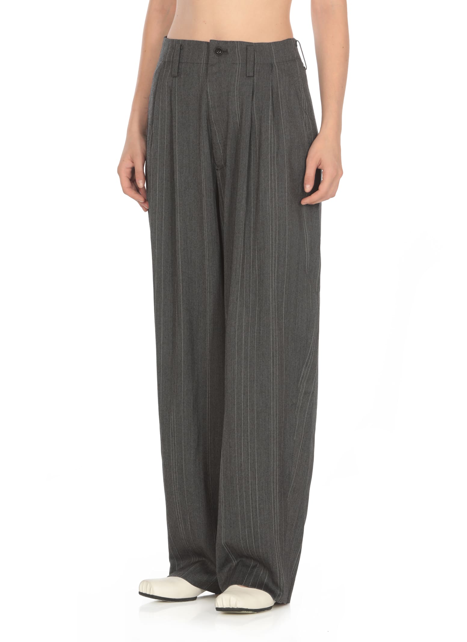 Shop Y's Wool Pants In Grey