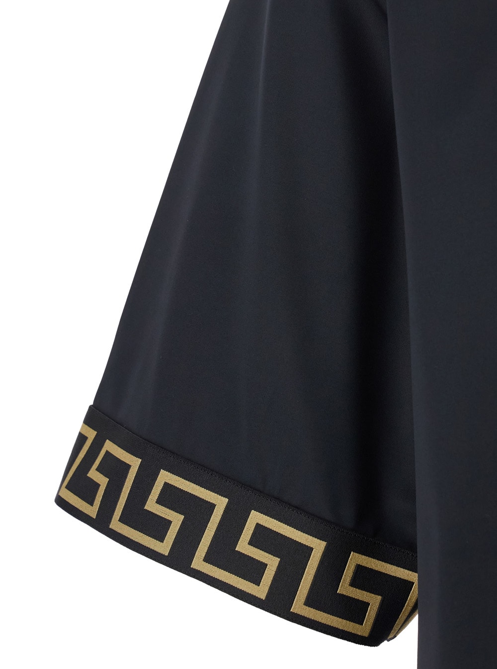 Versace Black Crewneck T-shirt With Greca Pattern On The Sleeves In Tech Fabric Man In Black