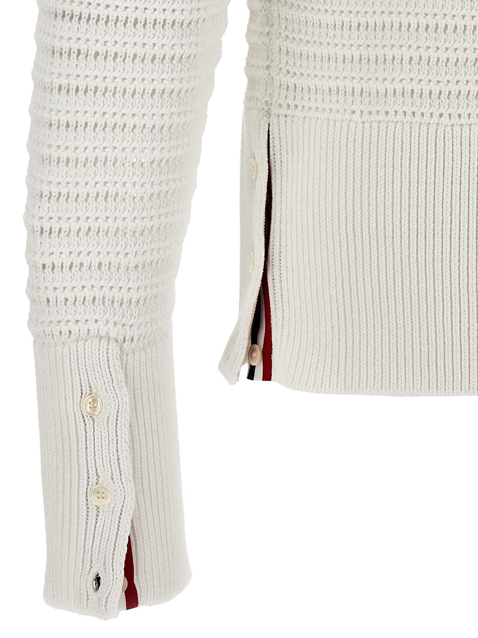 Shop Thom Browne Faux Crochet Stitch Sweater In White
