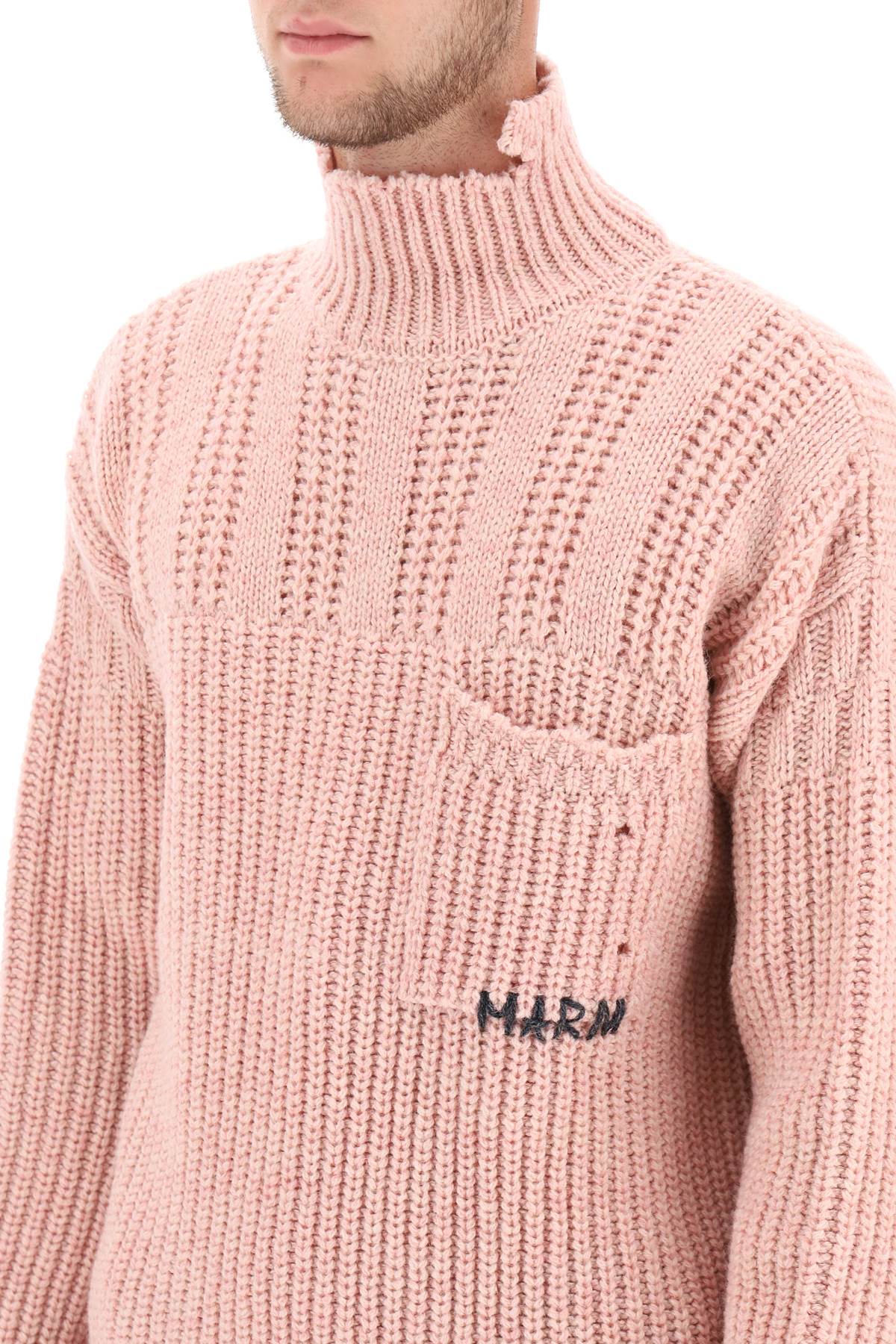 Shop Marni Funnel-neck Sweater In Destroyed-effect Wool In Quartz (pink)