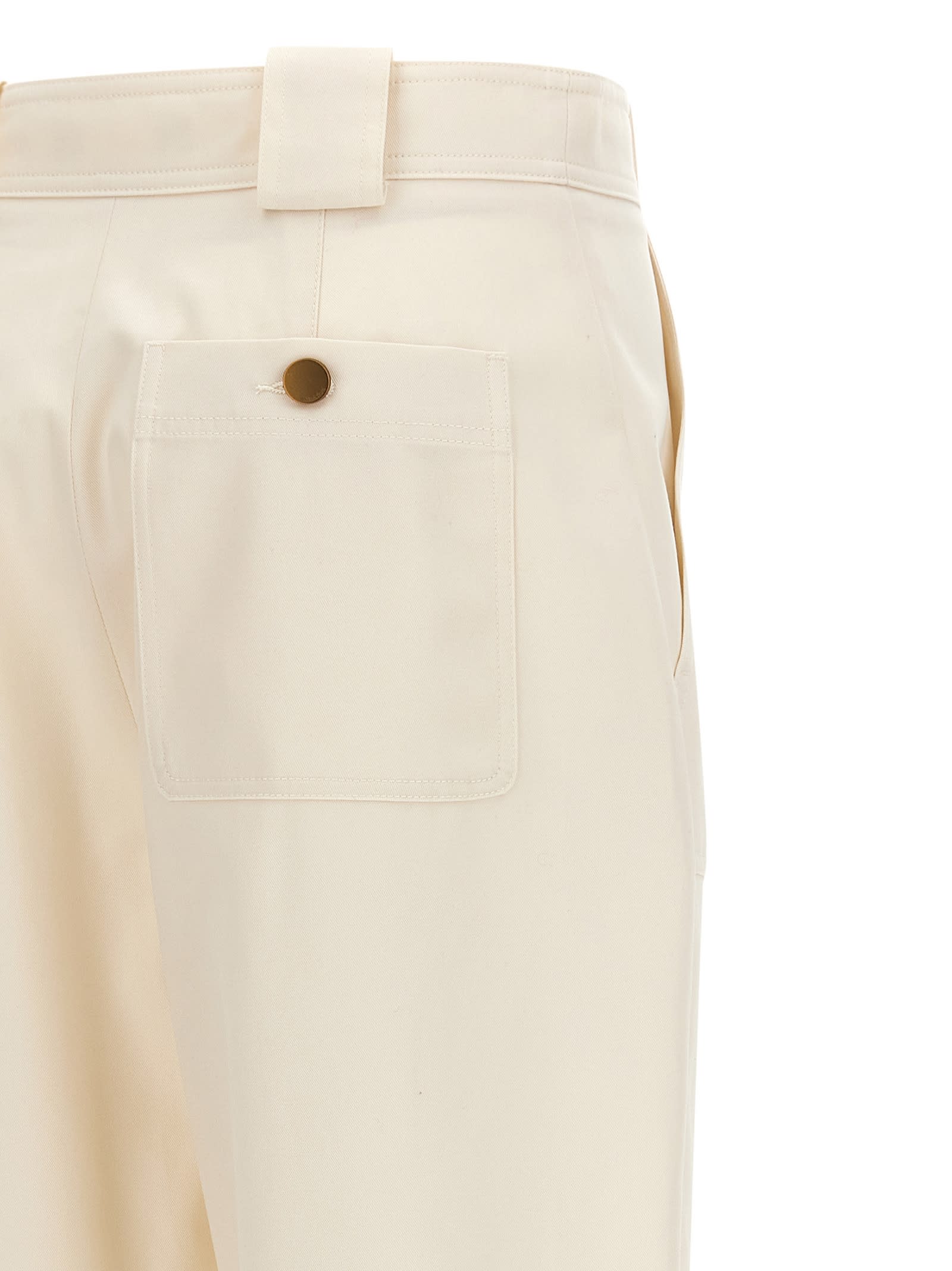 Max Mara Ivory Cotton Wide Trousers In White