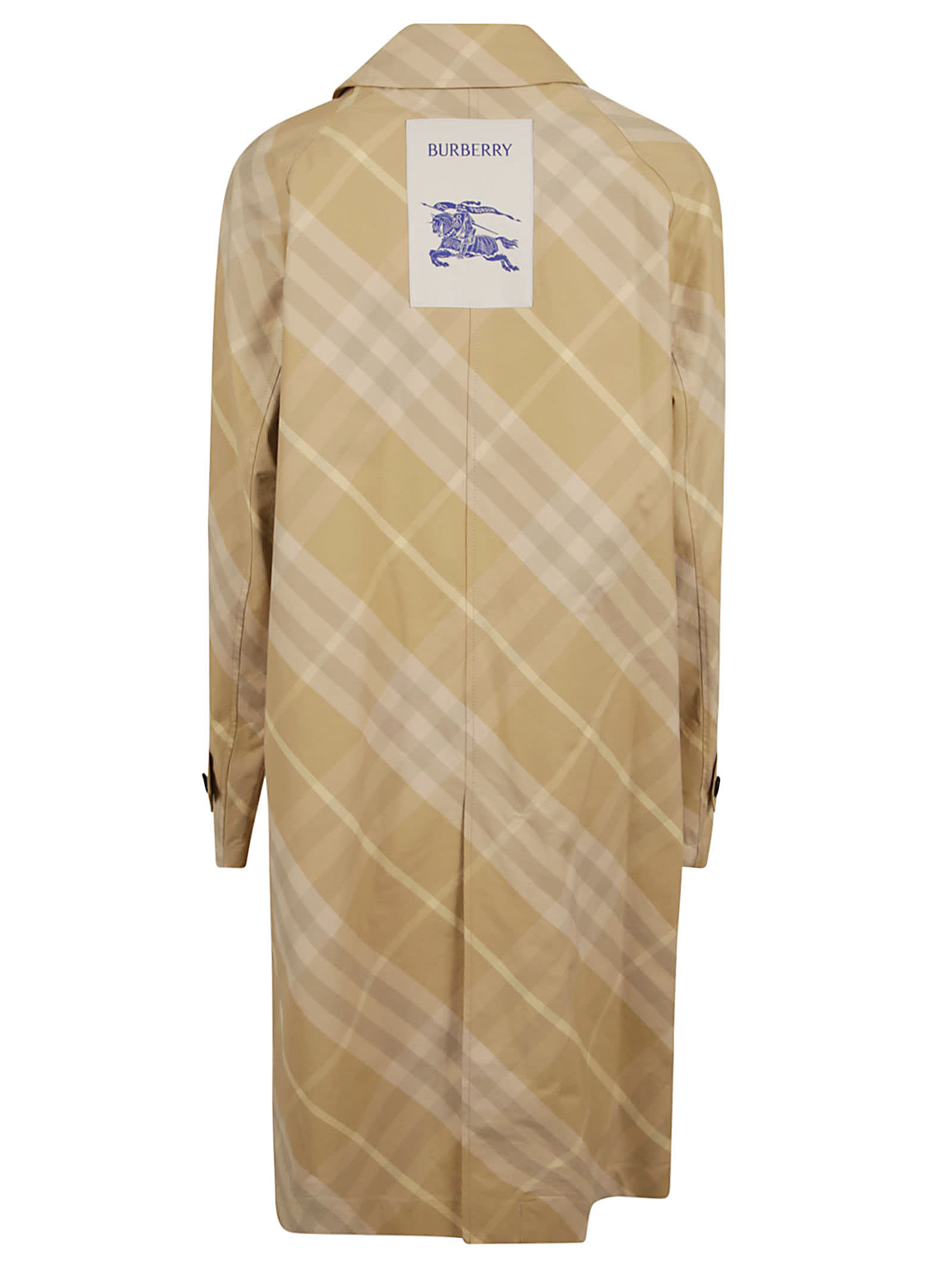 Shop Burberry Check Print Long Coat In Flax