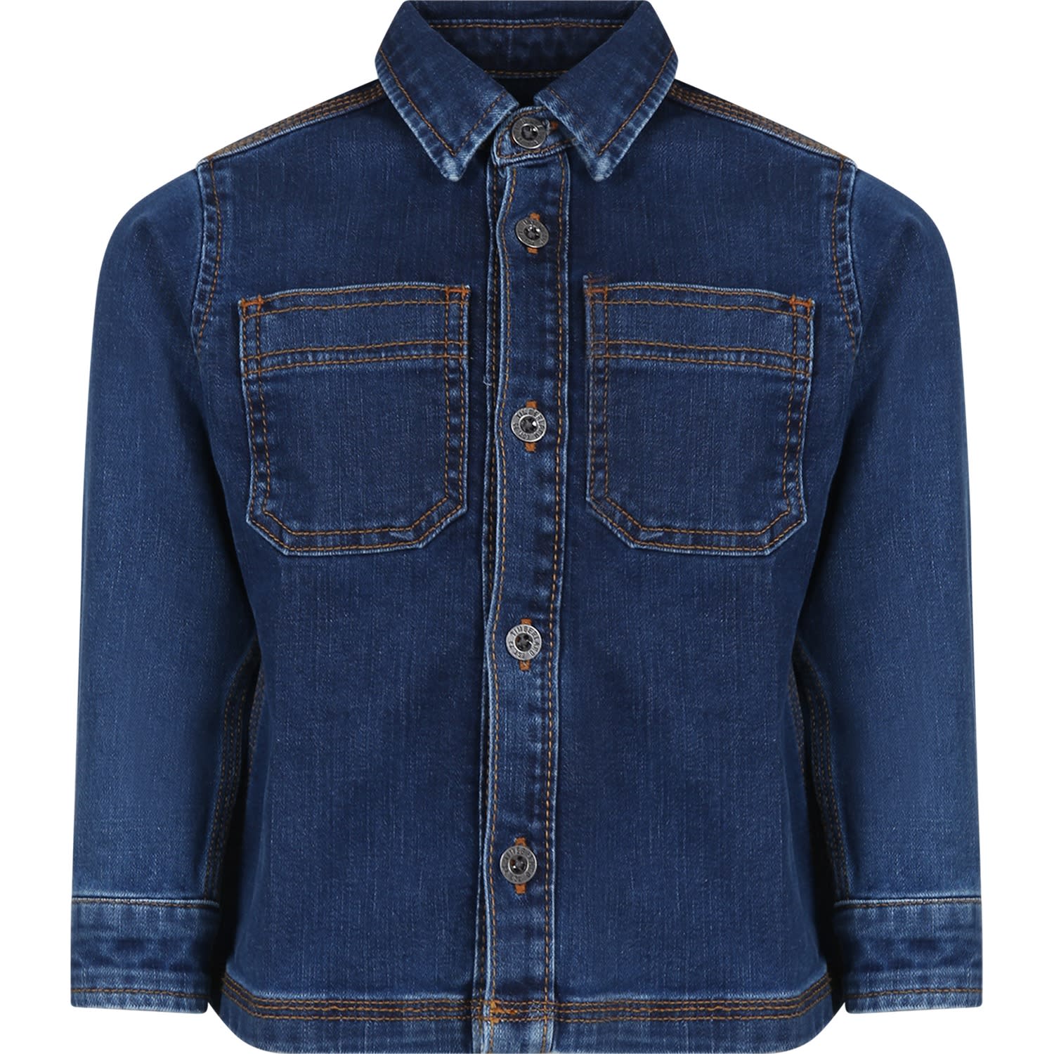 Timberland Kids' Blue Shirt For Boy With Patch In Denim