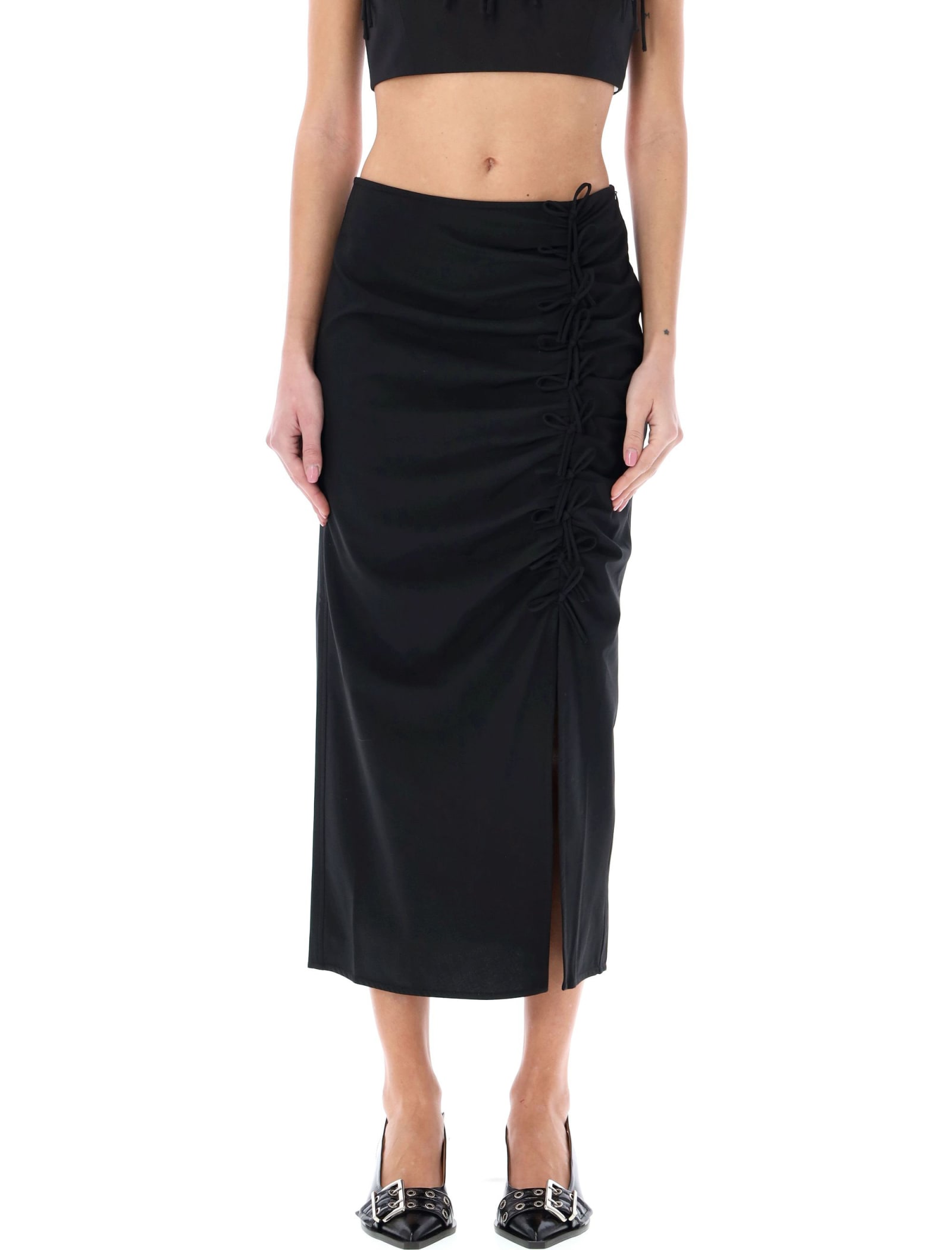Shop Ganni Ribbon Midi Skirt In Black