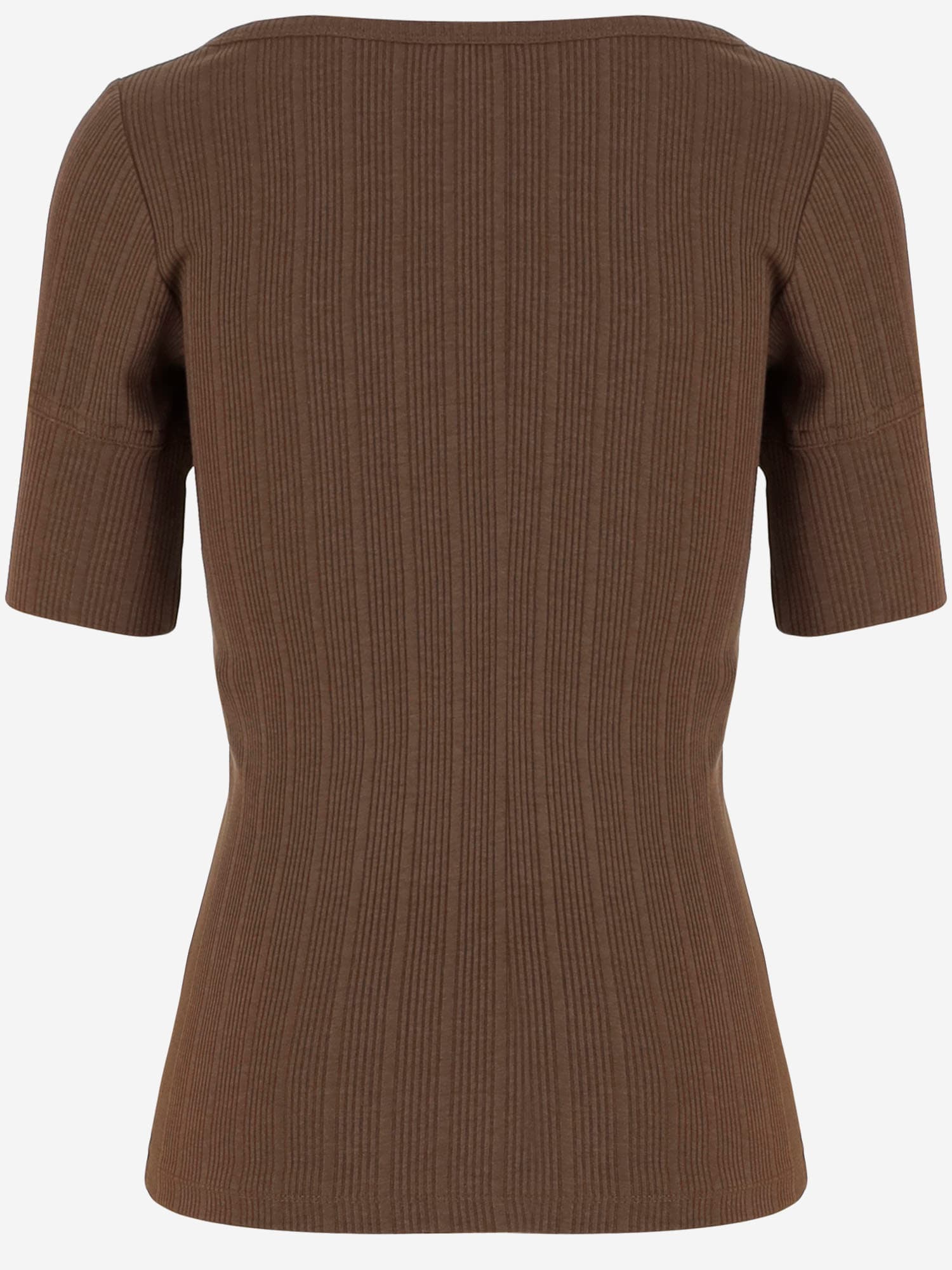 Patou Cotton Blend Knit T-shirt With Logo In Brown
