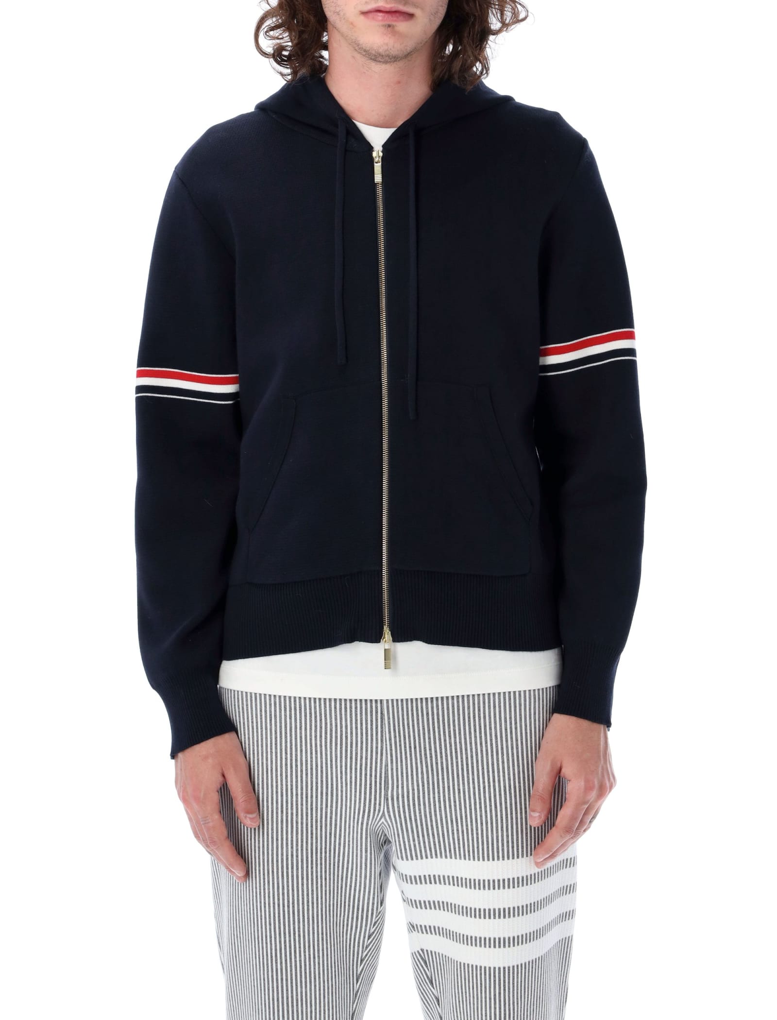 Thom Browne Striped Cashmere Sweatshirt In Navy
