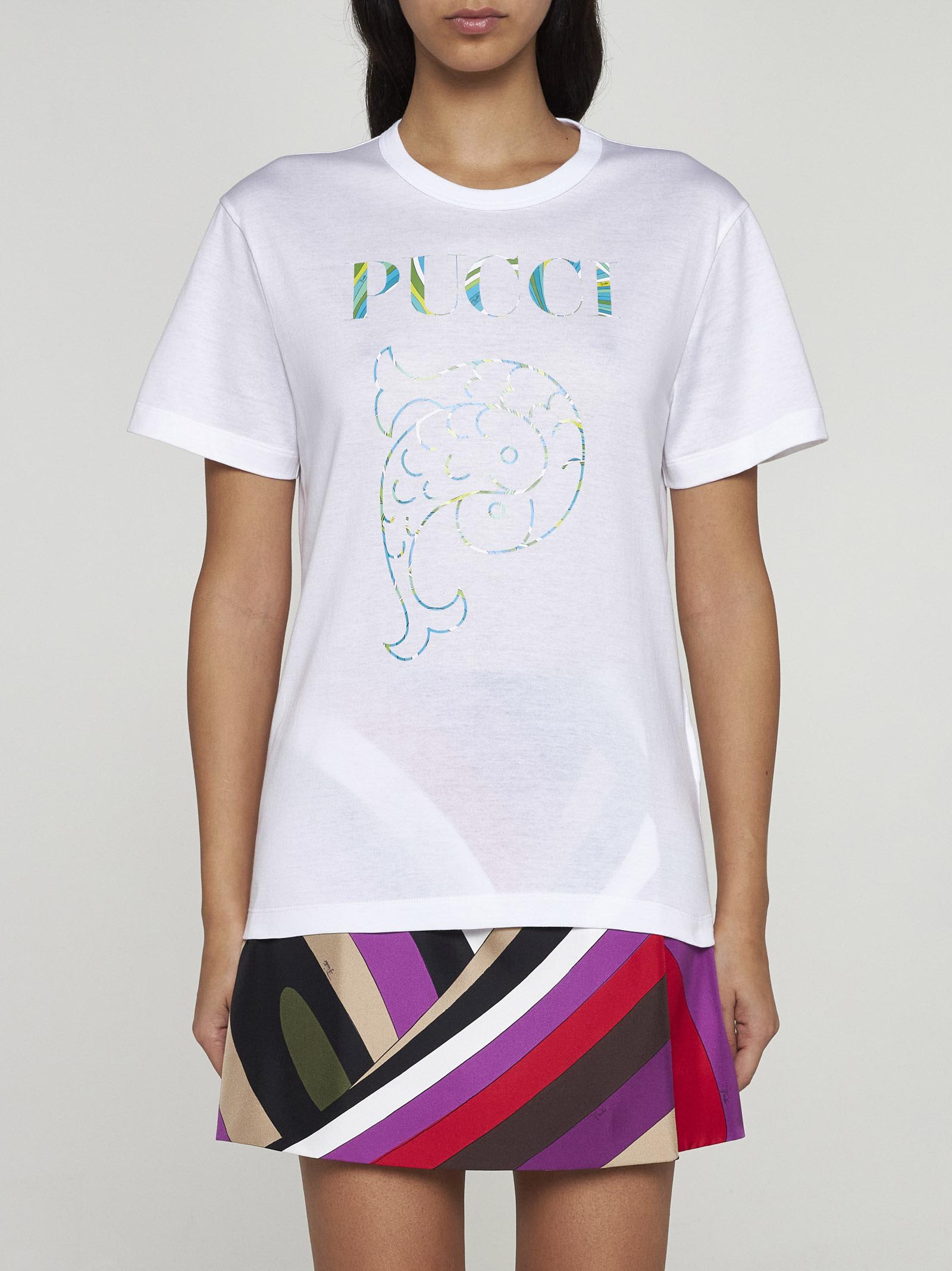 Shop Pucci Logo Cotton T-shirt In White