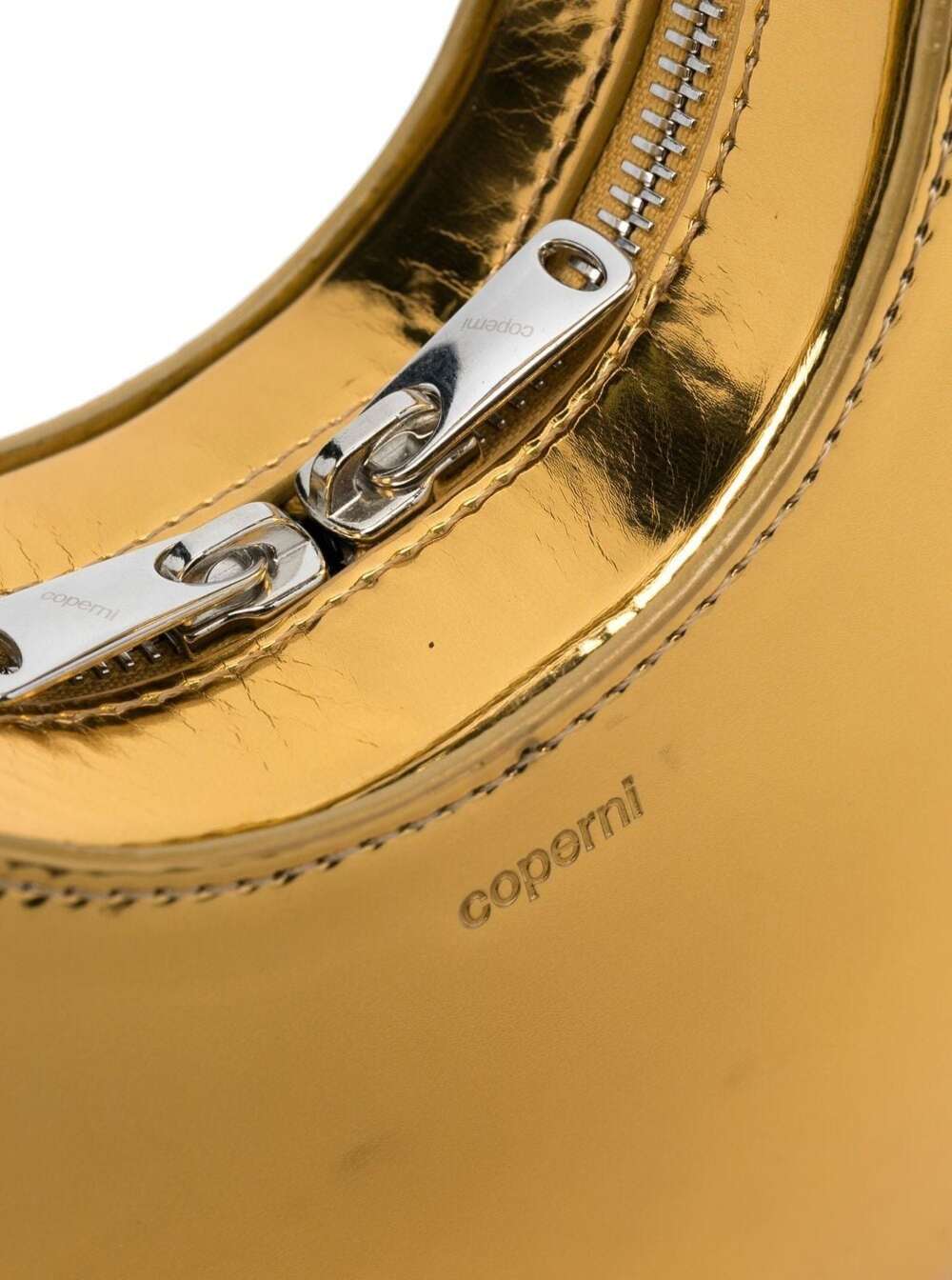 Shop Coperni Swipe Mini Golden Handbag With Embossed Logo In Metallic Leather Woman