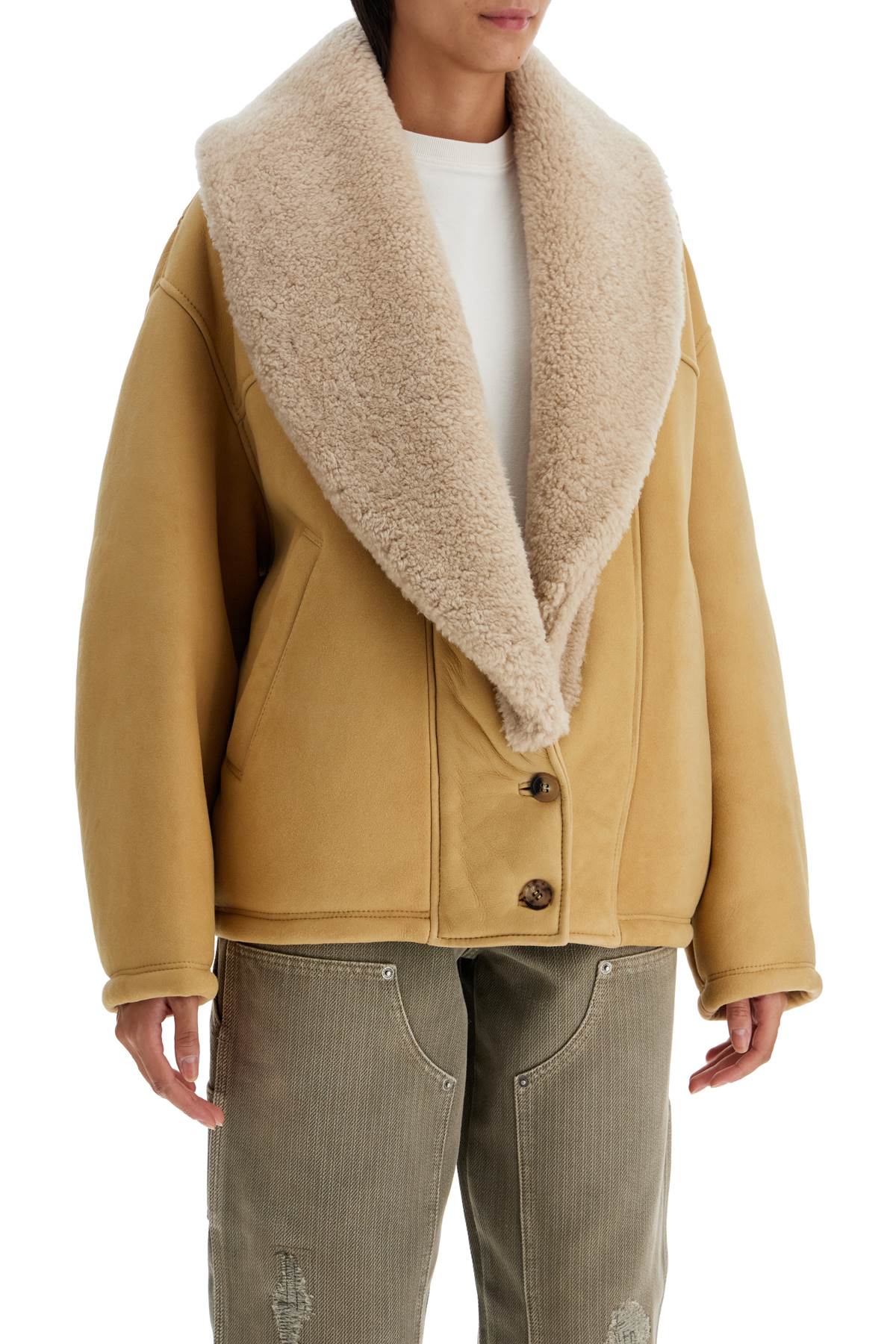 Shop Golden Goose Shearling Margot Jacket In Lark (beige)