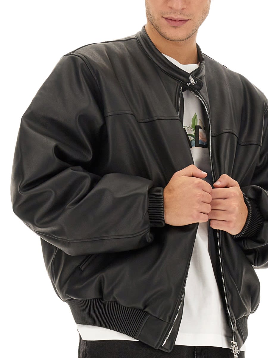 Shop 3paradis Leatherette Bomber Jacket In Black