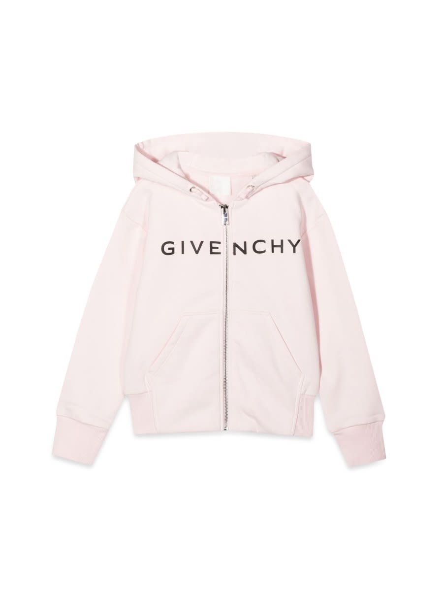Givenchy Zipper Hooded Cardigan With Logo In Pink