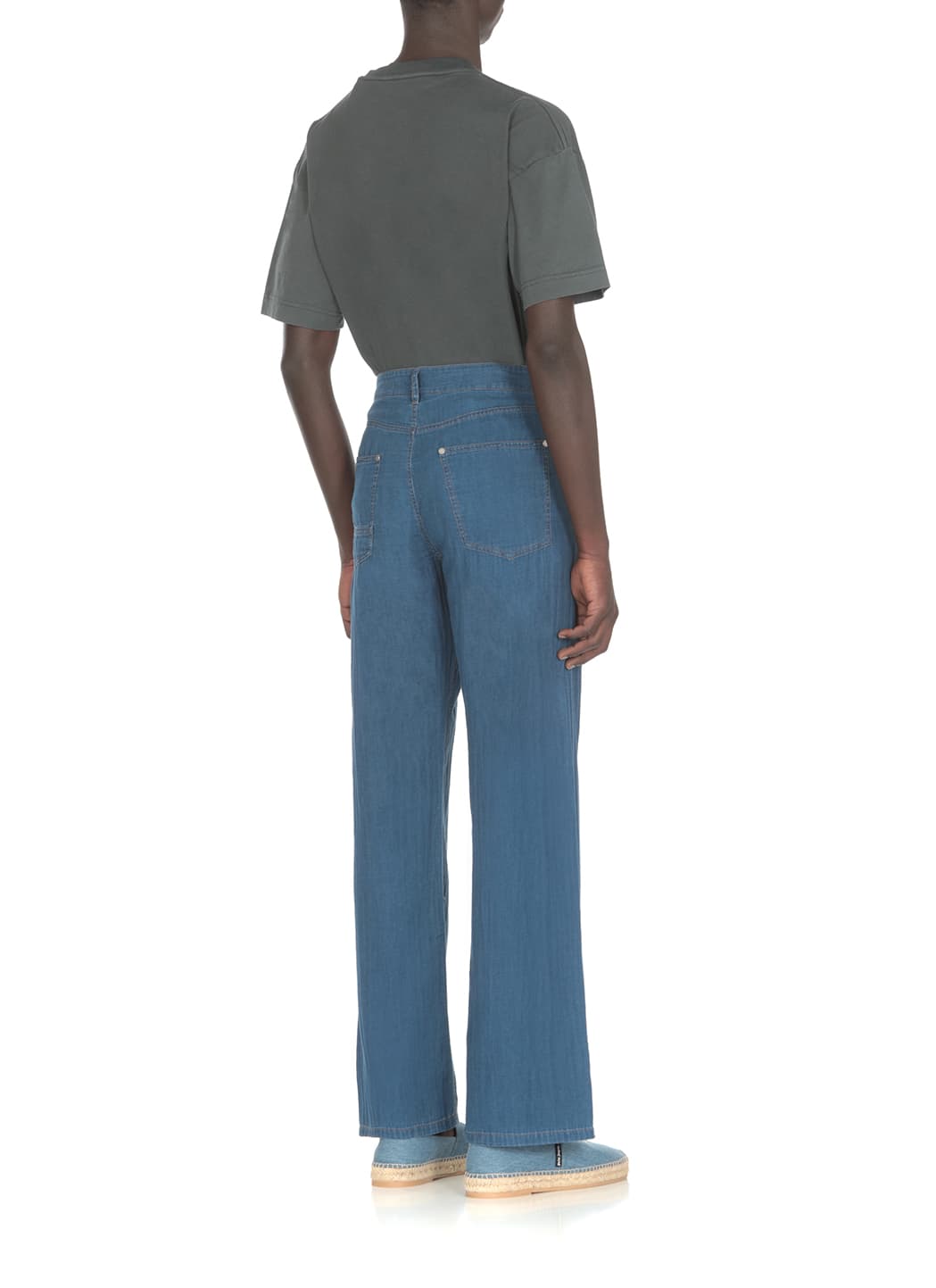 Shop Palm Angels Chambray Pants In Blue