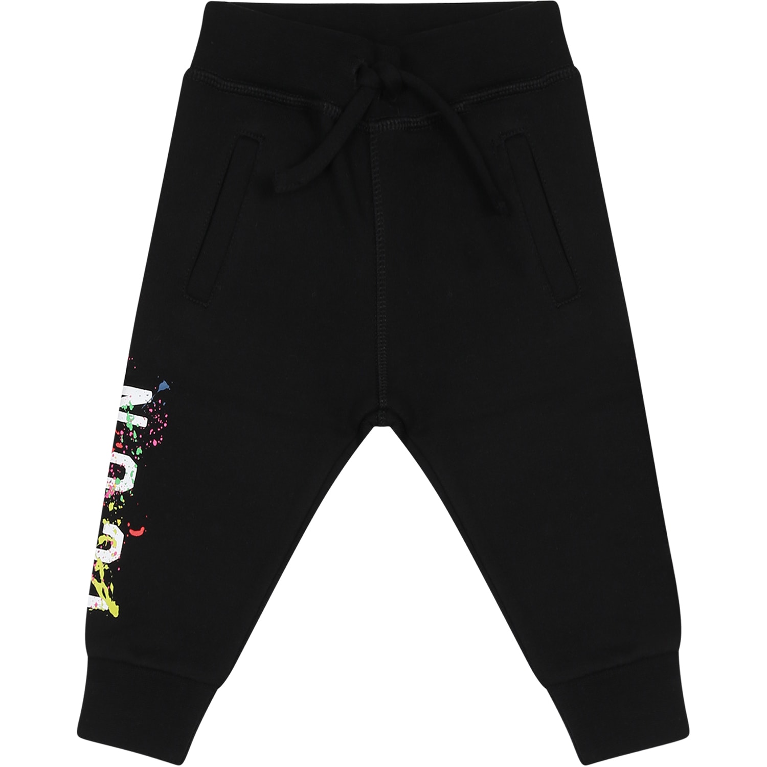 DSQUARED2 BLACK TROUSERS FOR BABY BOY WITH LOGO