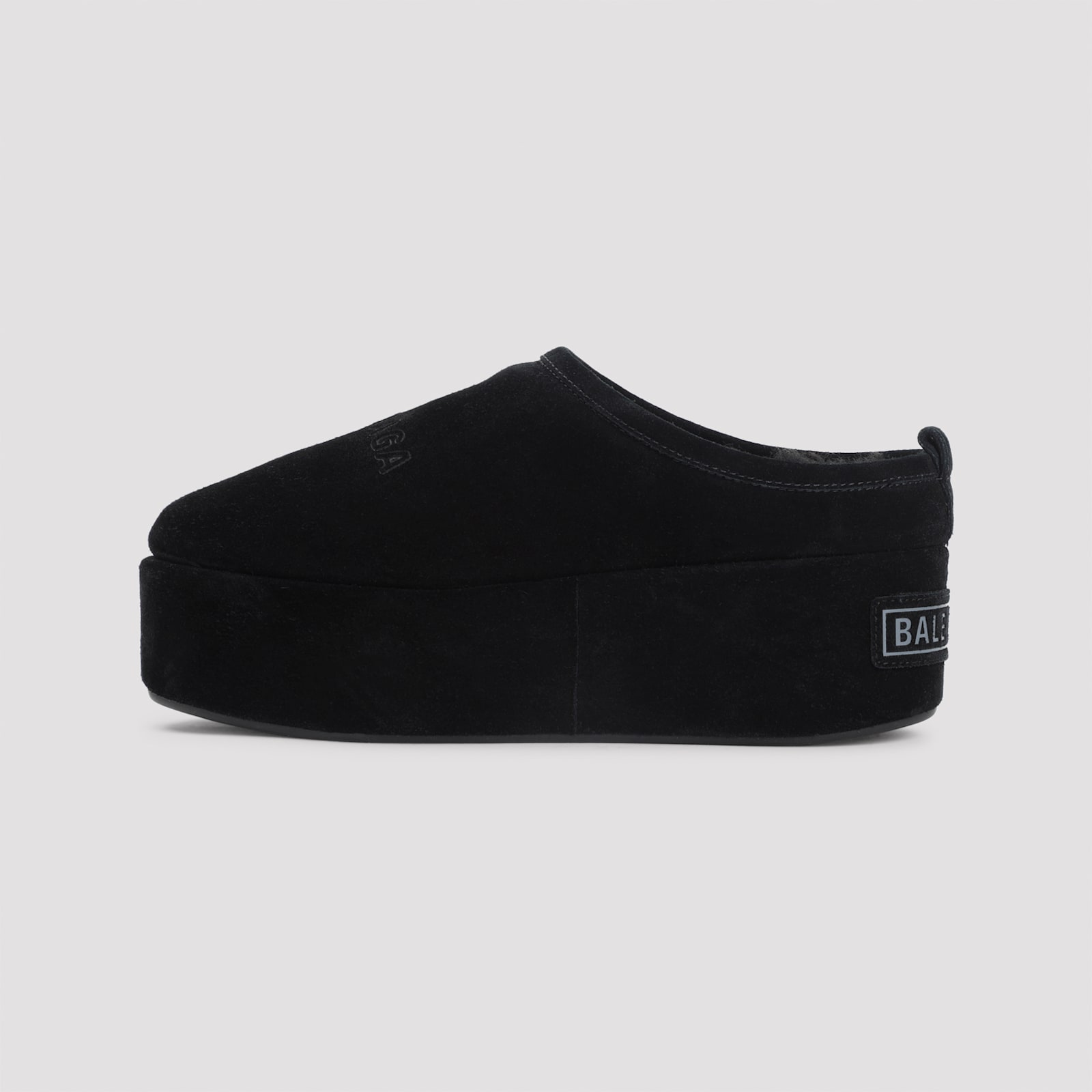Balenciaga Suede Mules With Rounded Toe And Elevated Platform Sole In Black