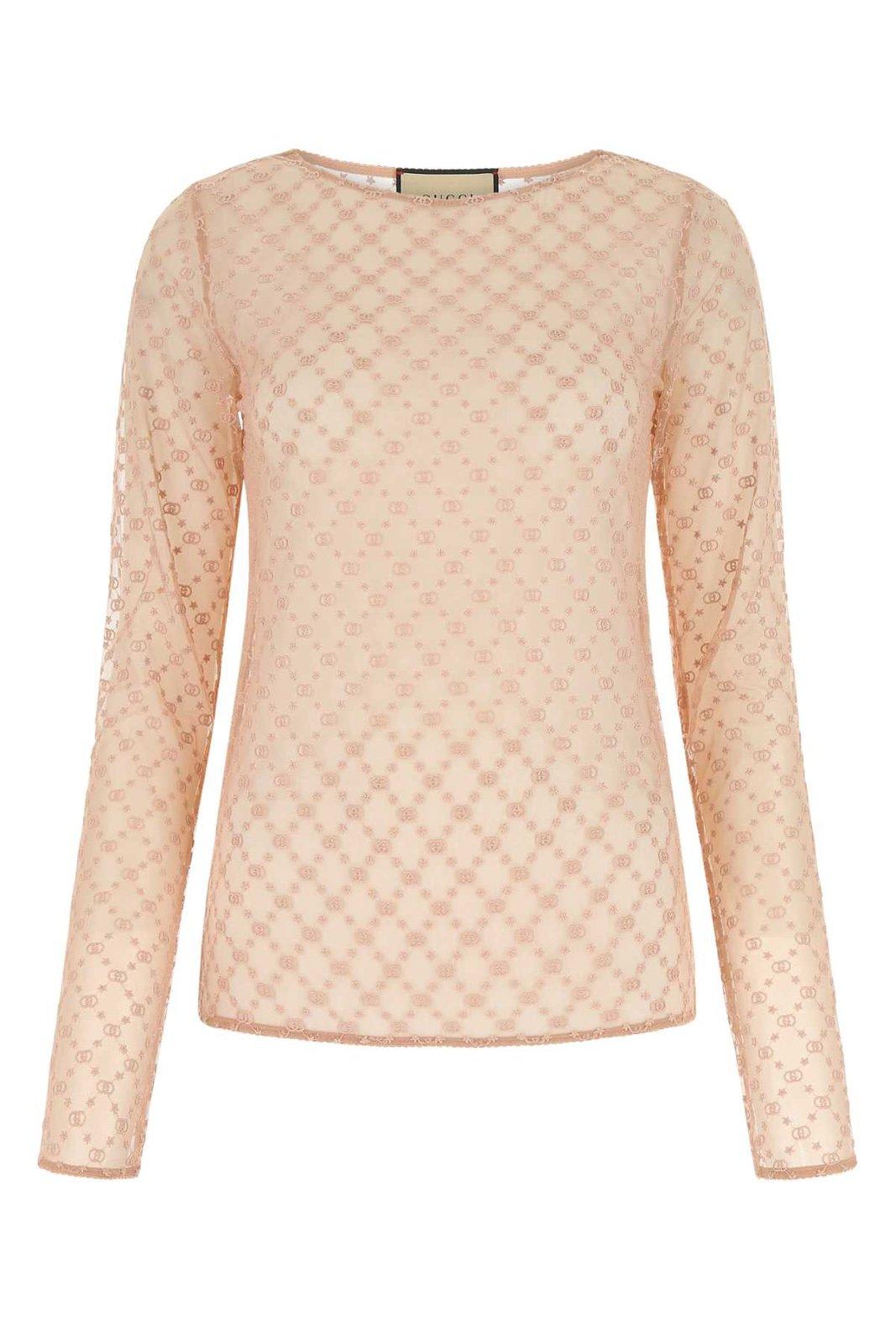 Shop Gucci Embroidered Mesh Top In Rosa
