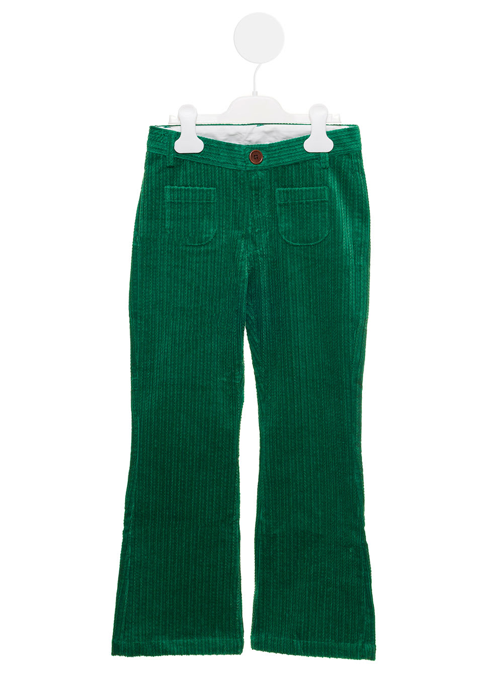 Mini Rodini Pine Green Flared Pants In Organic Cotton Ribbed Design