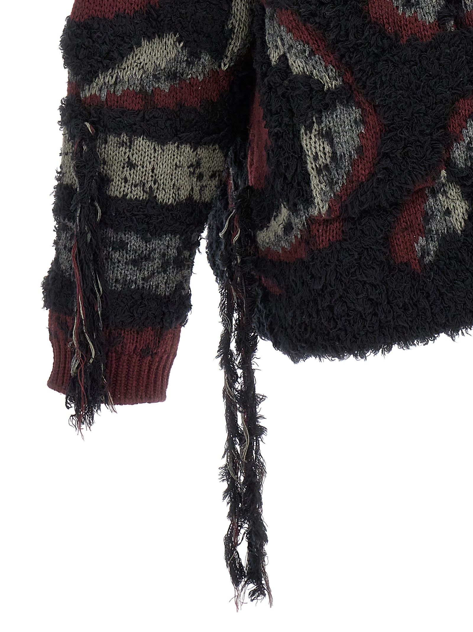 Shop Etro Fringed Oversized Cardigan In Nero/multicolour