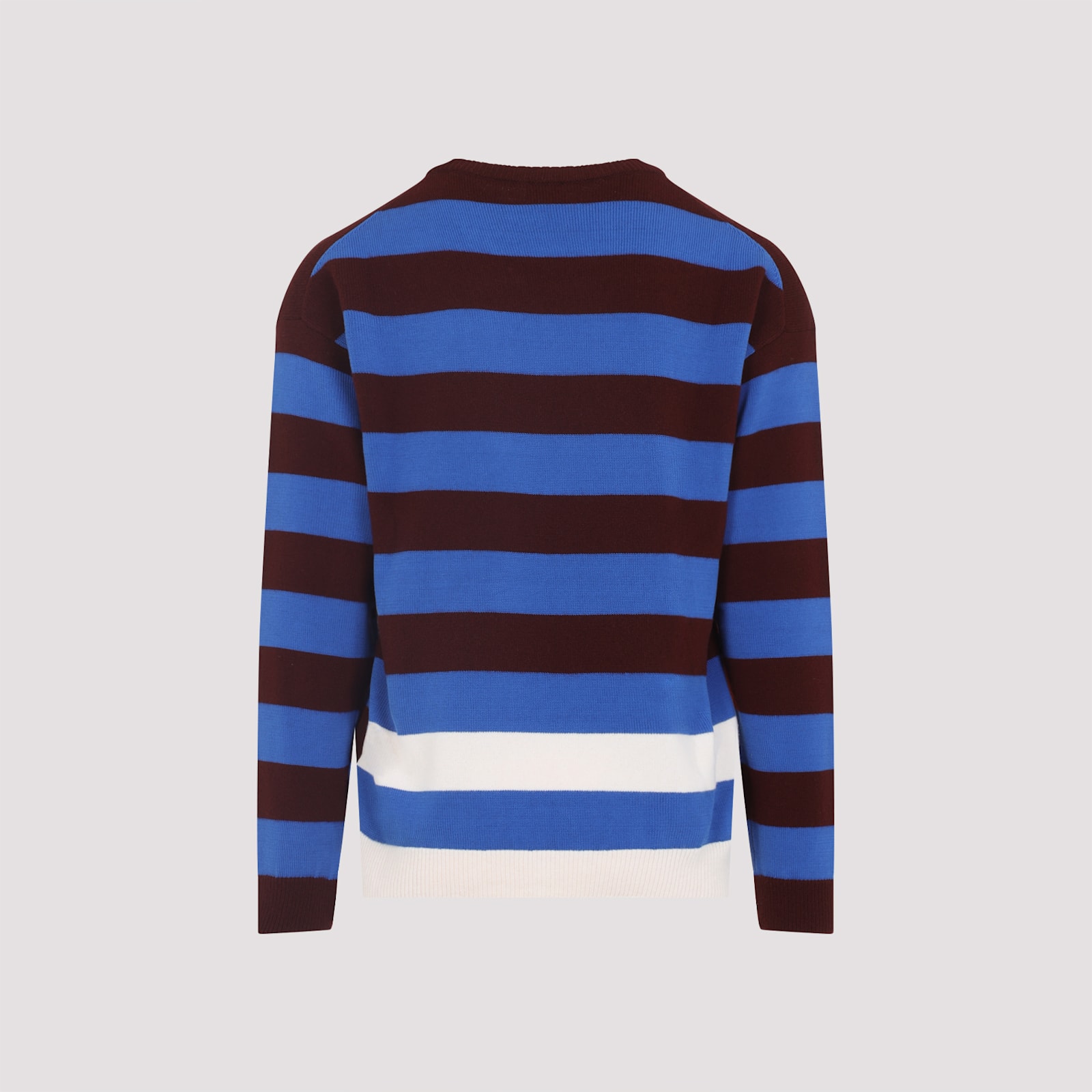 Paul Smith Lambswool Blue And Maroon Stripe Crew Neck Sweater Red In Blue