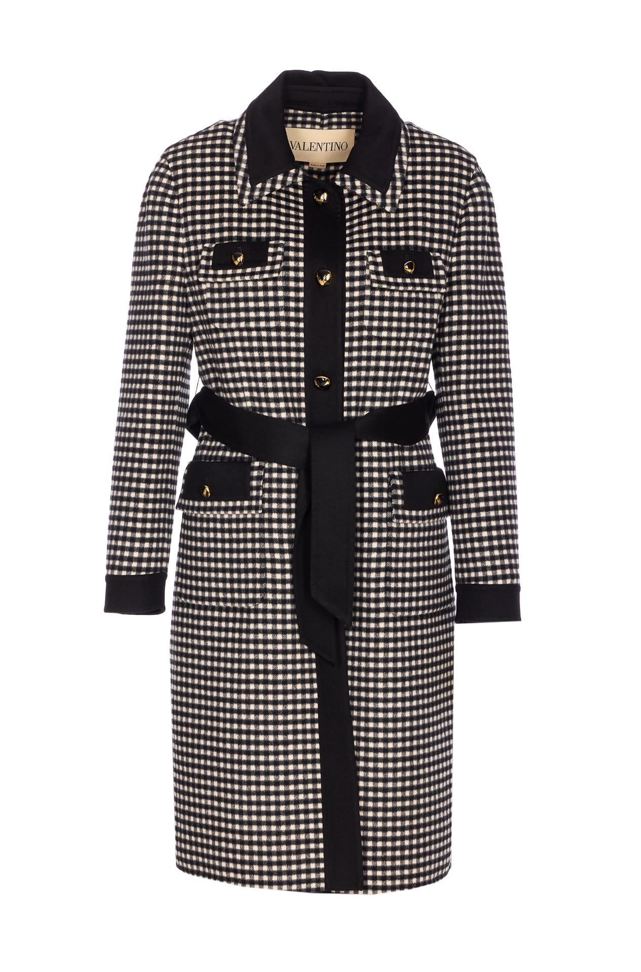 Valentino Womens Avorio Nero Gingham-pattern Wool And Cashmere-blend Coat In Black