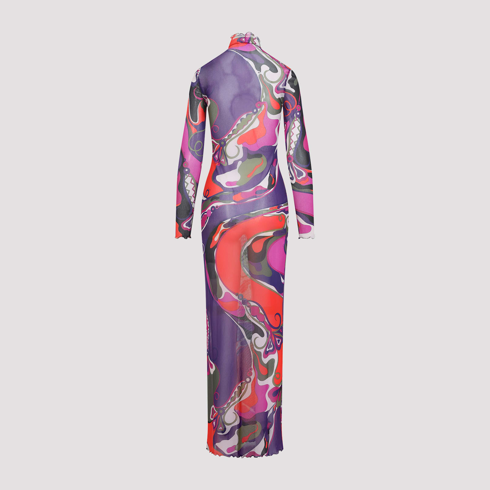 Pucci Sheer Long Sleeve Dress With Ruffled Collar In Multi