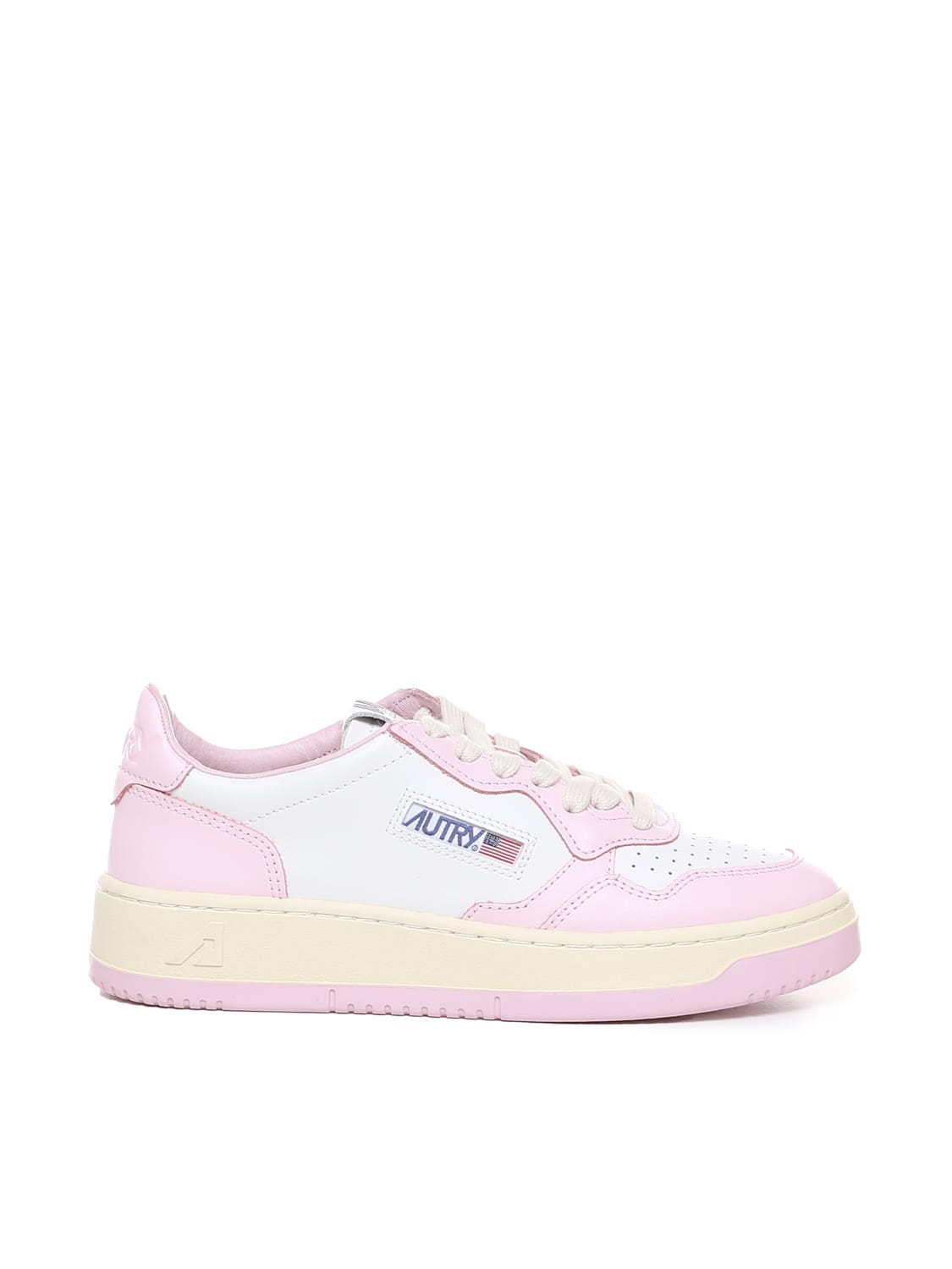 Autry Sneakers Medalist Basse In Pelle Bicolore In White, Pink