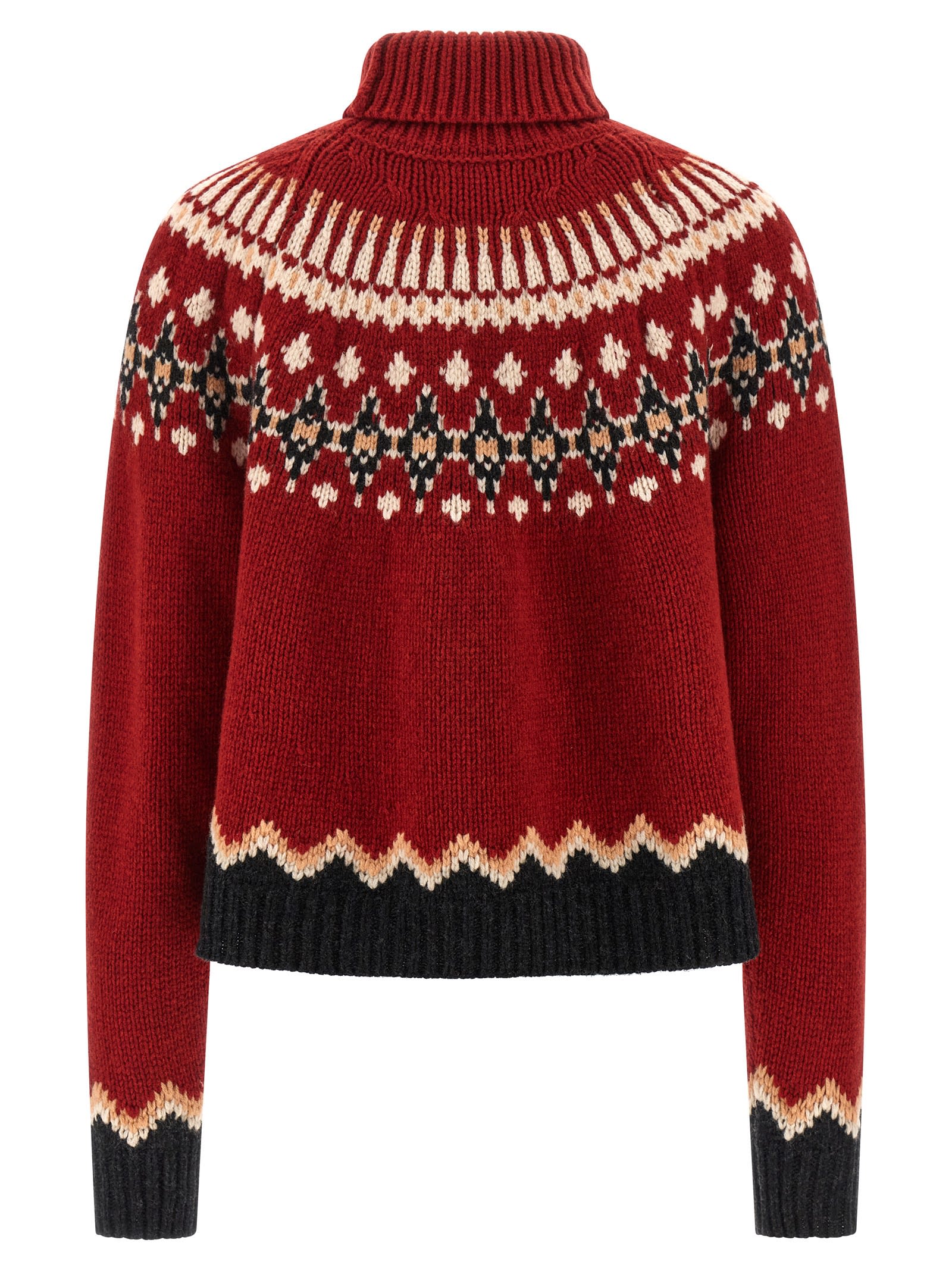 Alanui Cozy Turtleneck Knitwear With Fair Isle Design In Red