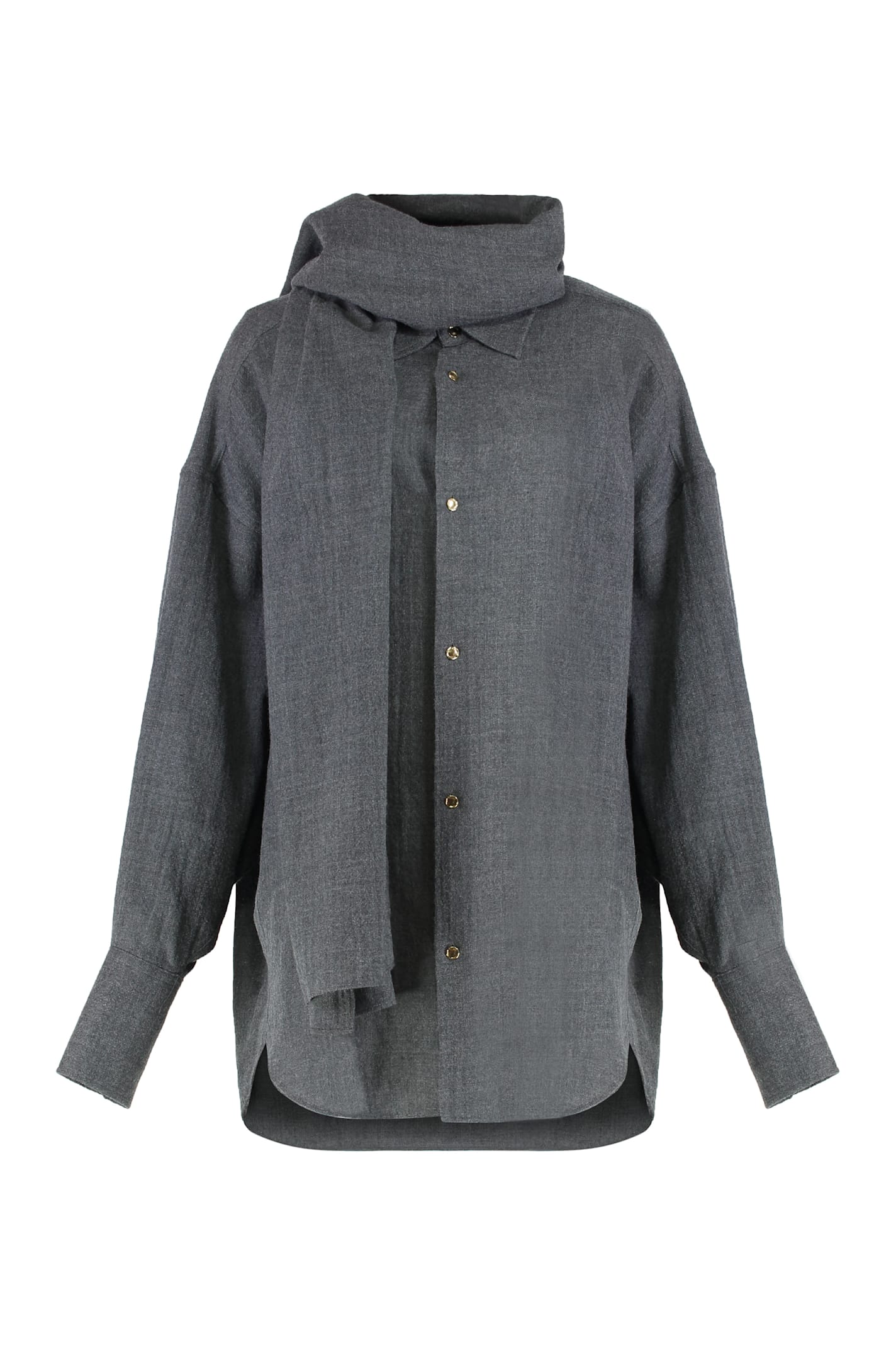 Darkpark Womens Grey Melange Georgia Detachable-scarf Wool Shirt Xs In Gray