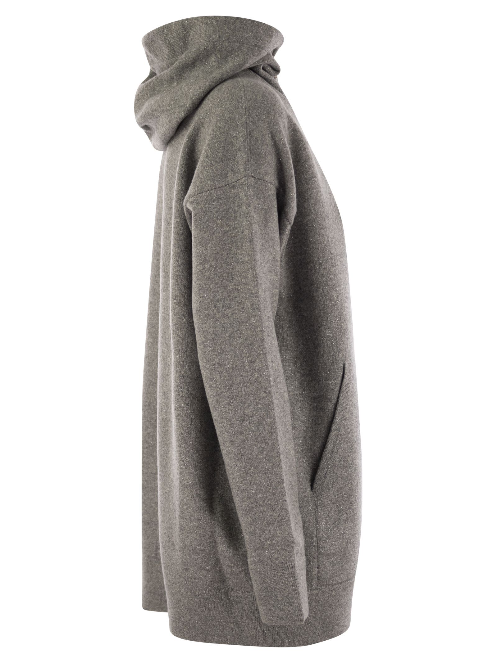 Shop Fabiana Filippi Platinum Cardigan With Hood And Zip In Rock