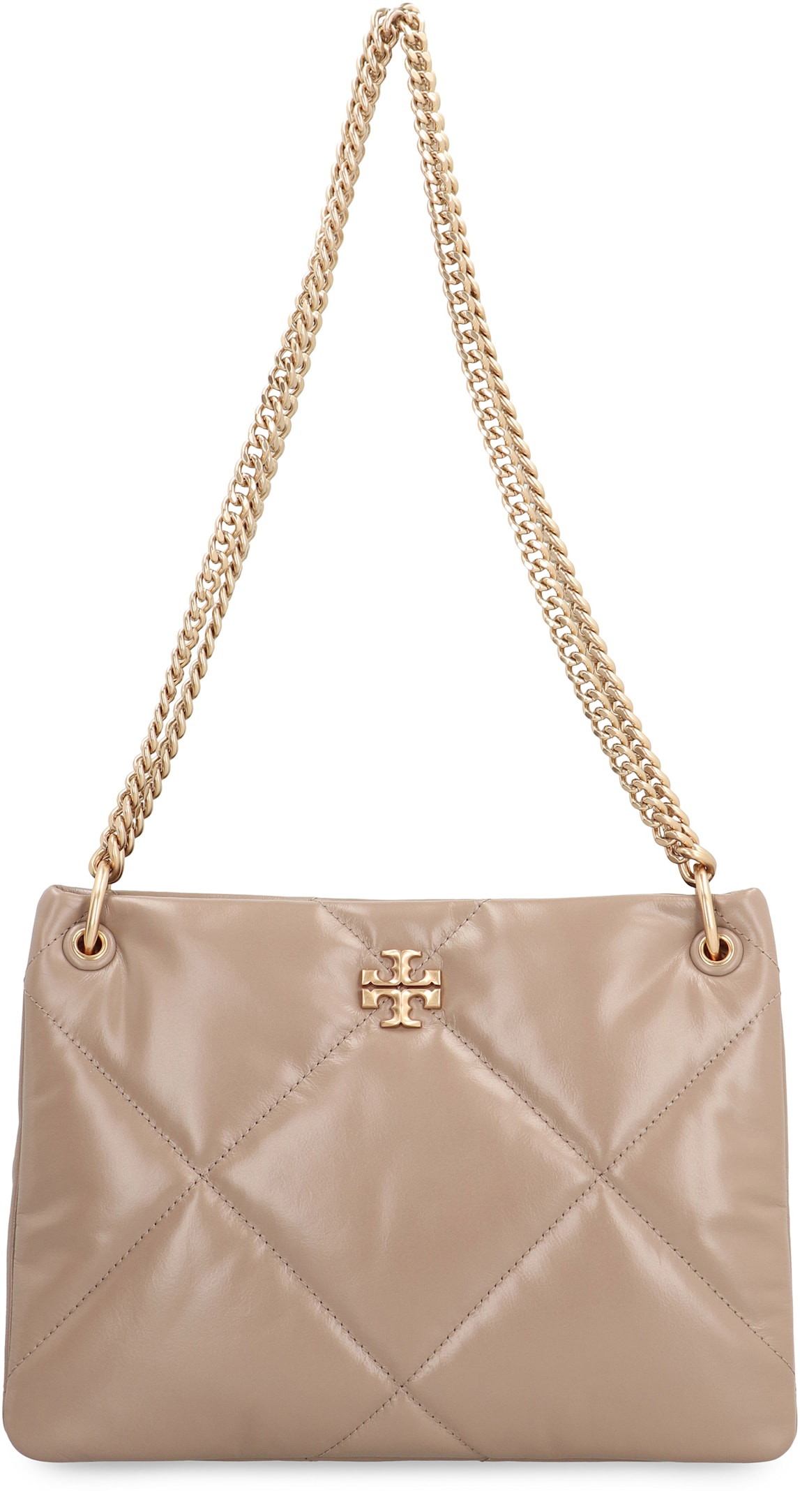 Shop Tory Burch Kira Leather Shoulder Bag In Taupe