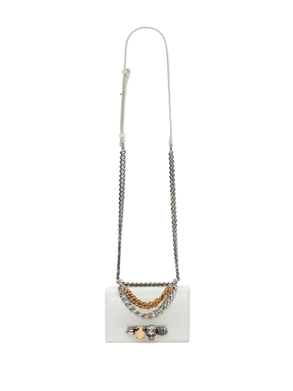 Shop Alexander Mcqueen Ivory Jewelled Satchel Mini Bag With Chain In White