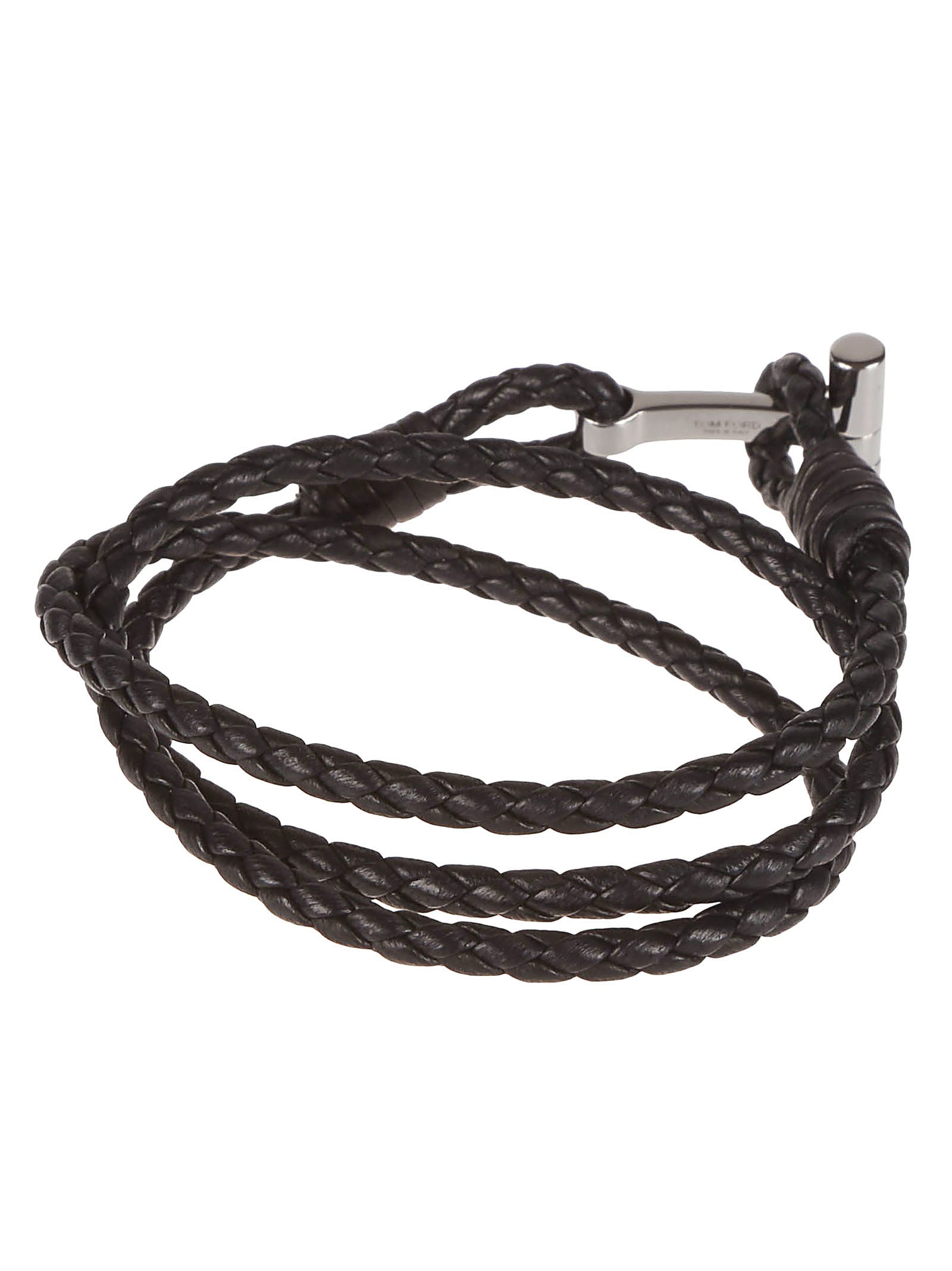 Shop Tom Ford T Wrap Woven Bracelet In Black