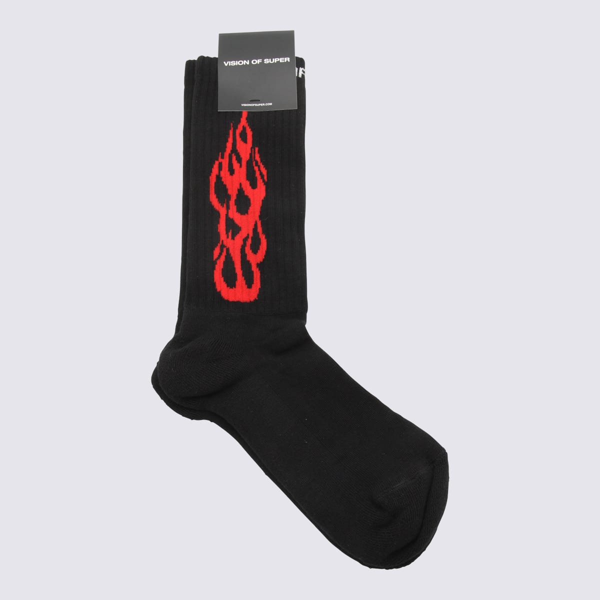 Vision Of Super Black And Red Cotton Outline Flames Socks