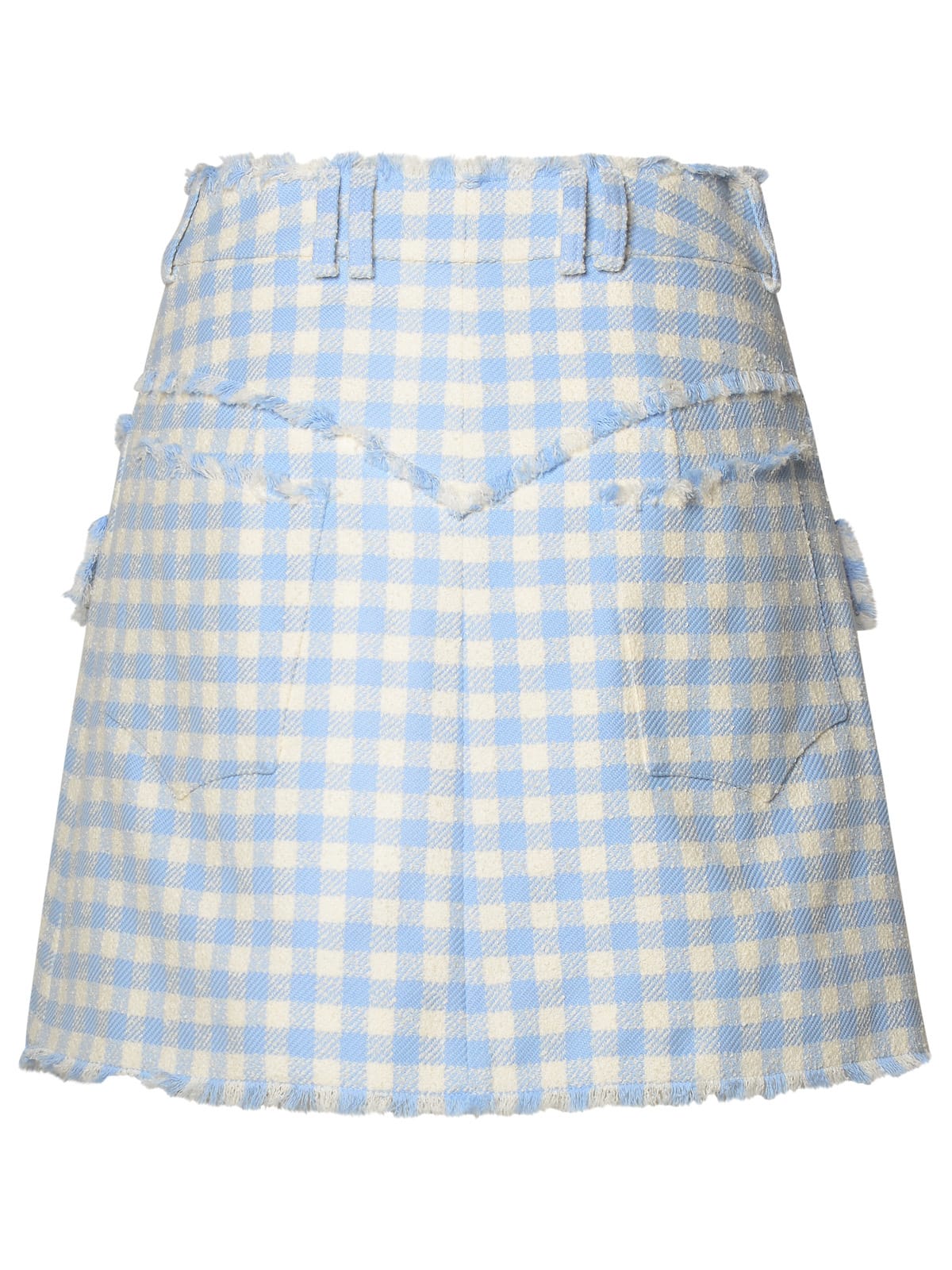 Shop Balmain Two-tone Cotton Skirt In Bleu Pale/blanc